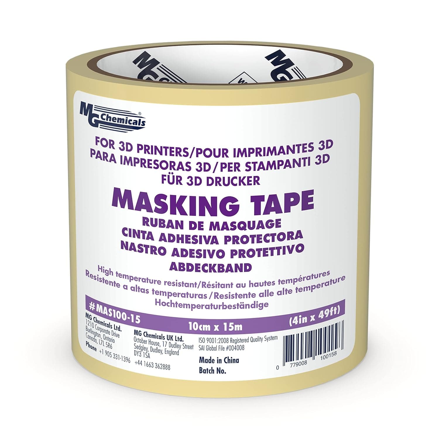 MG Chemicals Beige 3D Printing Masking Tape, 49' Length, 4" Width