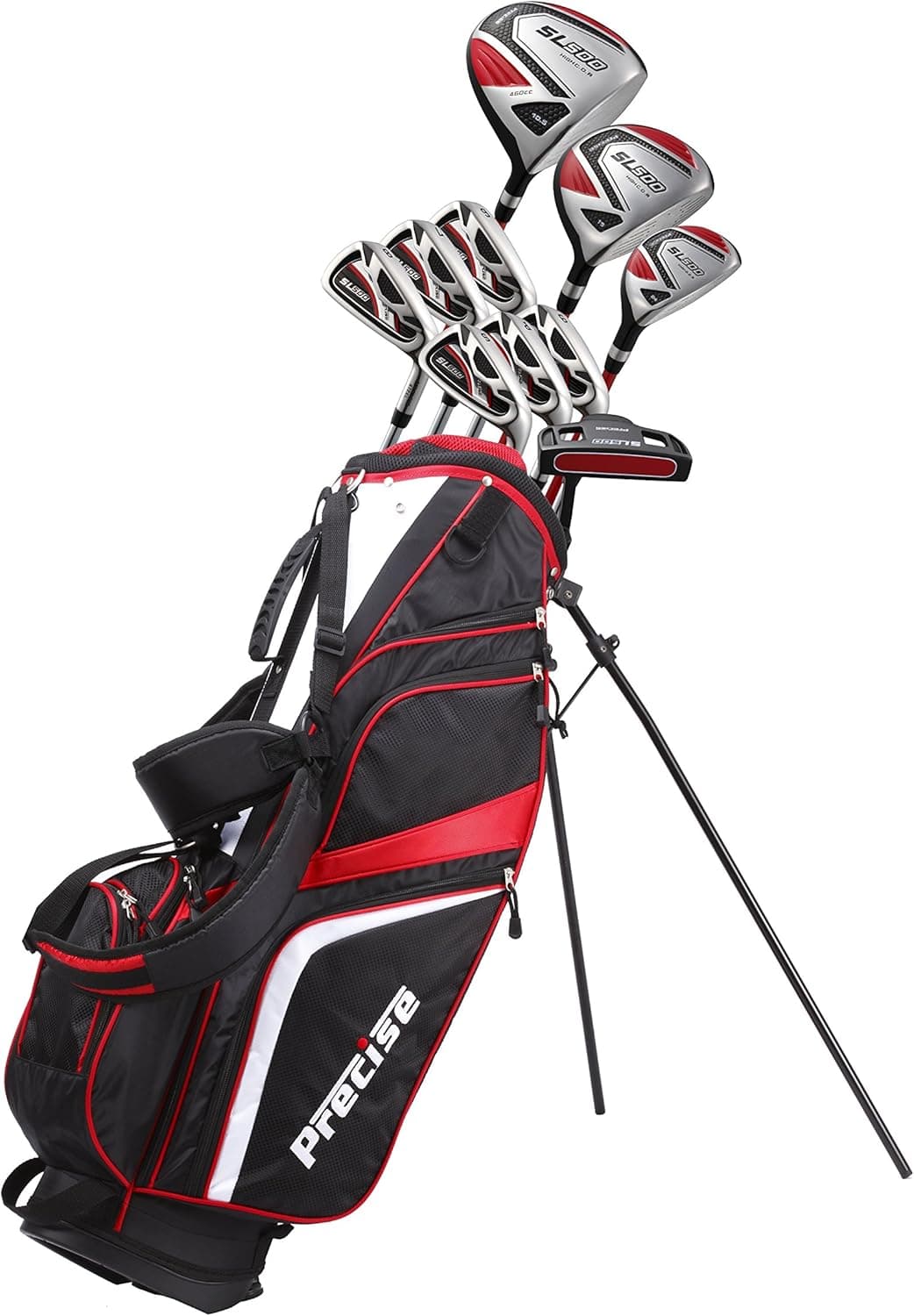 15 Piece Men's Complete Golf Set Includes Titanium Driver, S.S. Fairway, S.S. Hybrid, S.S. 6-SW Irons, Putter, Stand Bag, 3 Head covers Right Hand