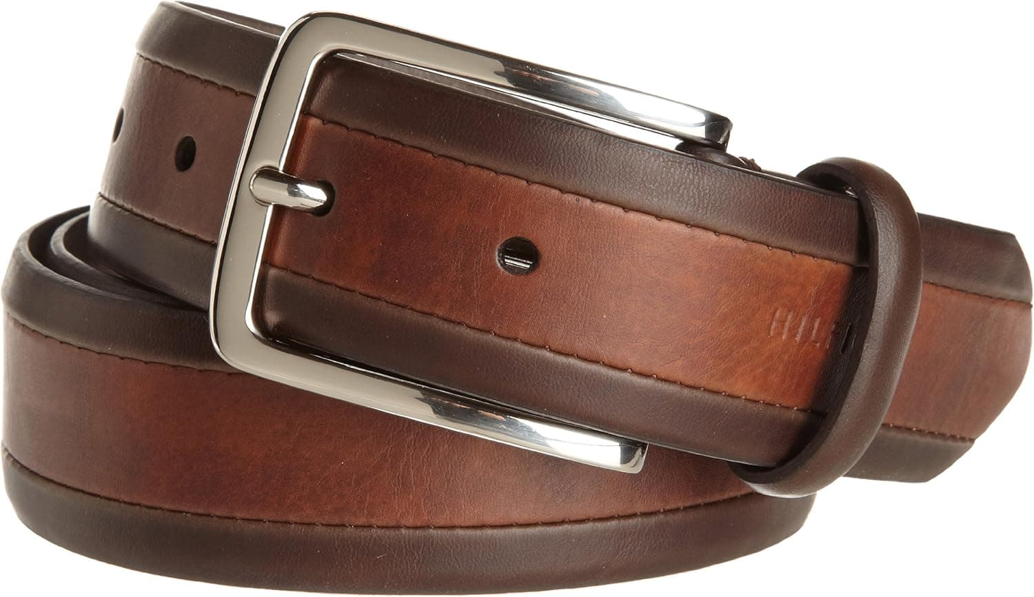 Tommy Hilfiger Men's Brown Belt - Dress or Casual Belt for Jeans with Solid Strap and Classic Single Prong Silver Buckle