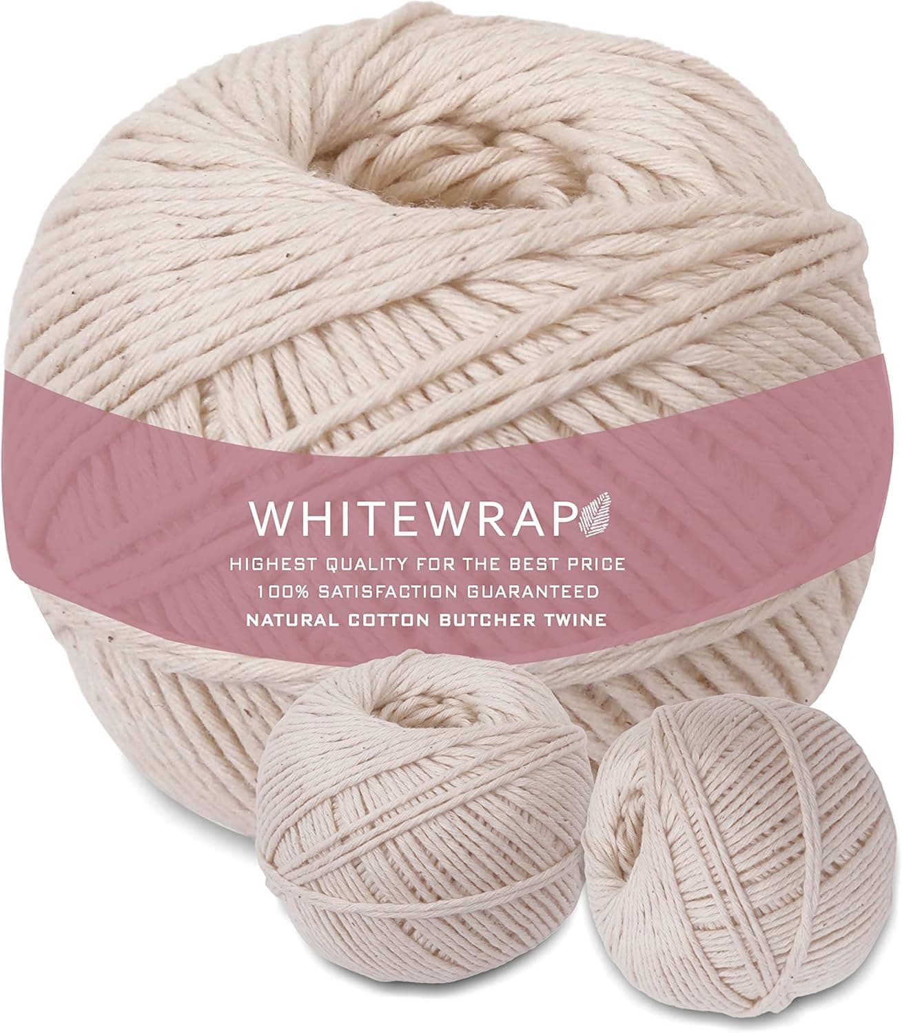 WHITEWRAP Butchers Twine 100% Organic Cotton Natural Chef Grade Food Safe Cooking Twine Baking Trussing Kitchen Twine String DIY Craft Decorations Cotton Cord (Pack of 2, Each 200 Feet)
