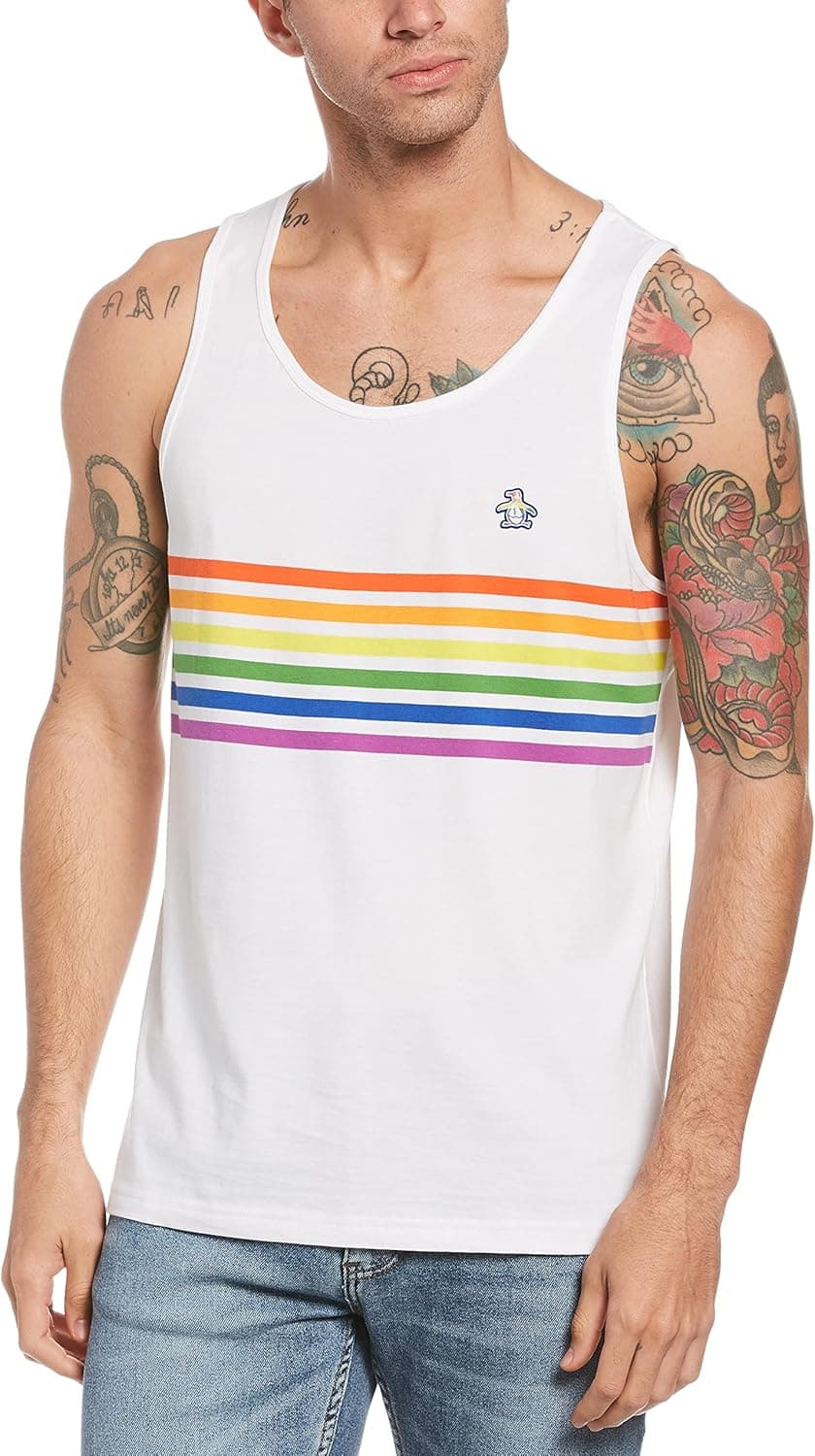 Original Penguin mens Pride Stripe Sticker Pete Sleeveless Tank Top