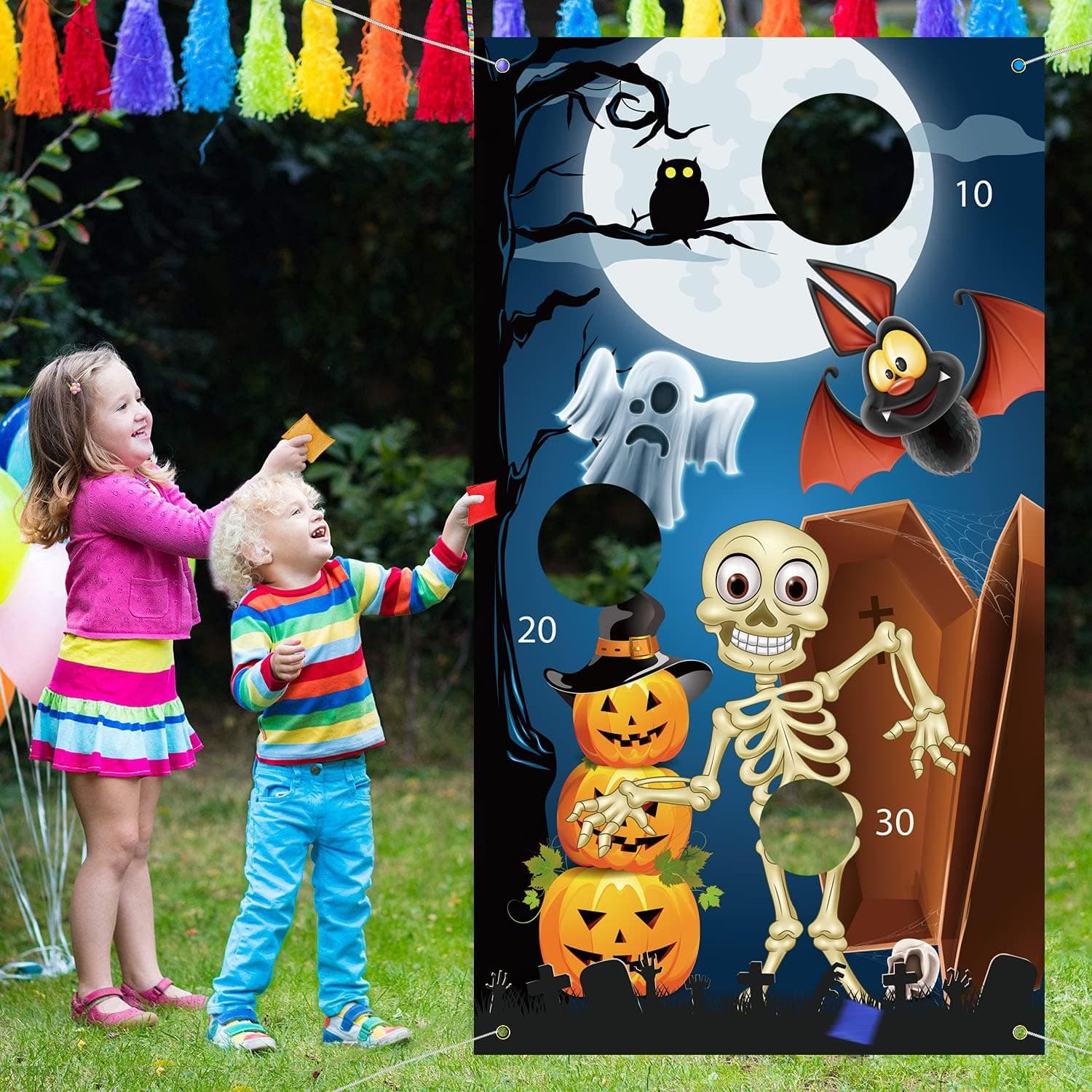 Halloween Toss Games with 3 Bean Bags, Bat Ghost Pumpkin Skull Themed Party Favor Supplies, Games Pack and Decoration for Kids, Halloween Activities for Children Halloween School Party