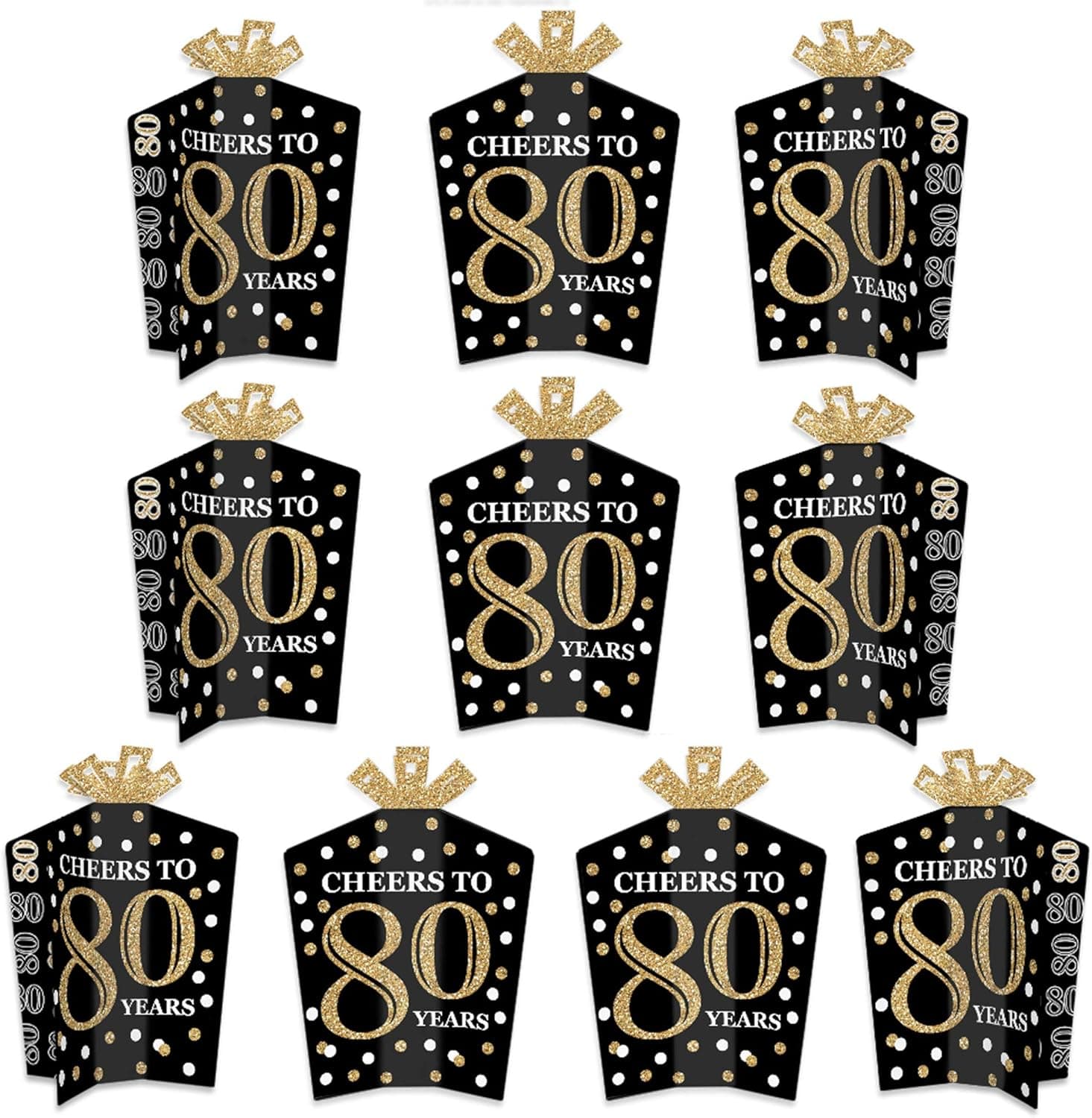 Big Dot of Happiness Adult 80th Birthday - Gold - Table Decorations - Birthday Party Fold and Flare Centerpieces - 10 Count
