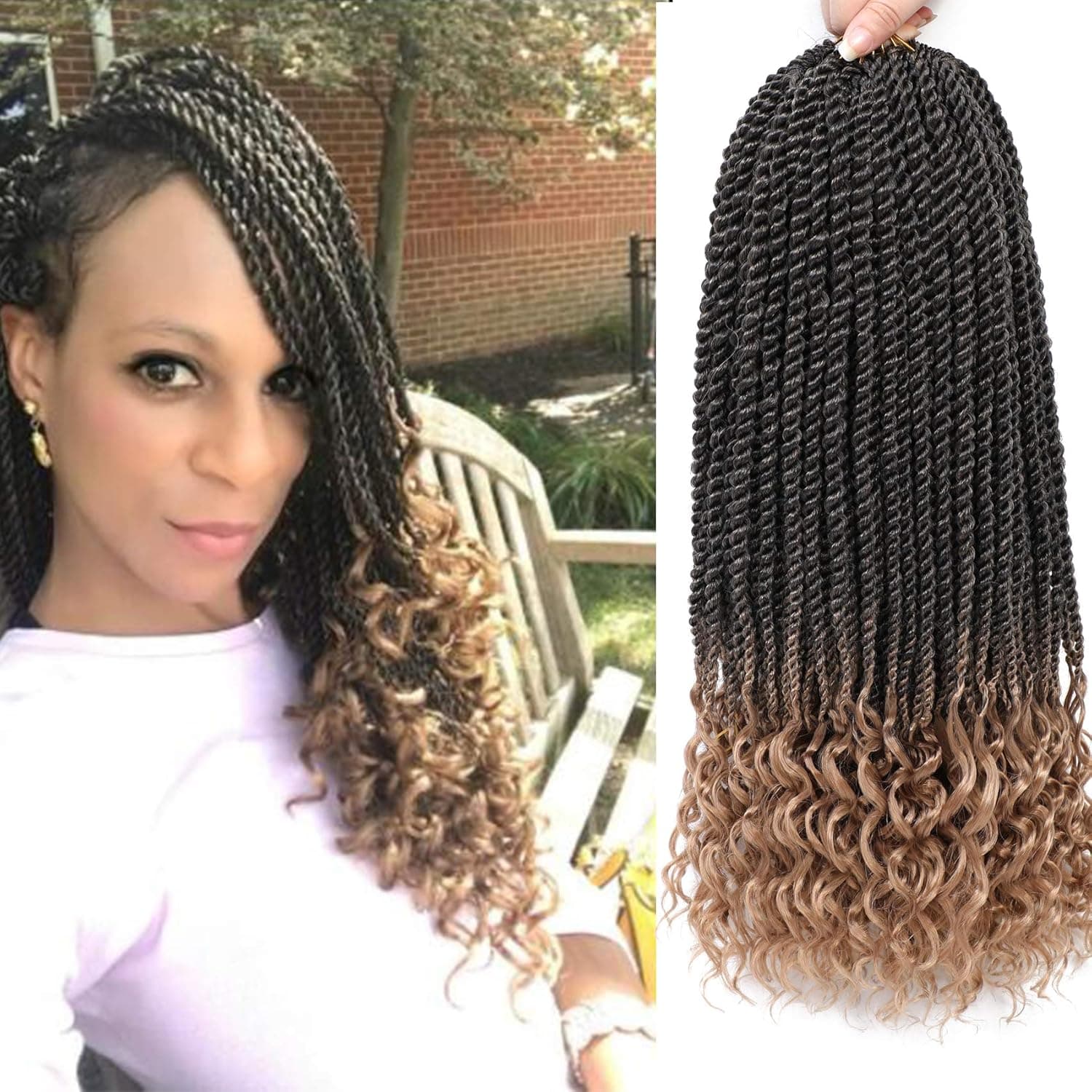 Callia Goddess Senegalese Twist Crochet Hair Curly Ends 16Inch 6 PACKS Crochet Braids Senegalese Twist Pre Looped Crochet Hair Extension 30 Strands/Pack (16Inch, T27)