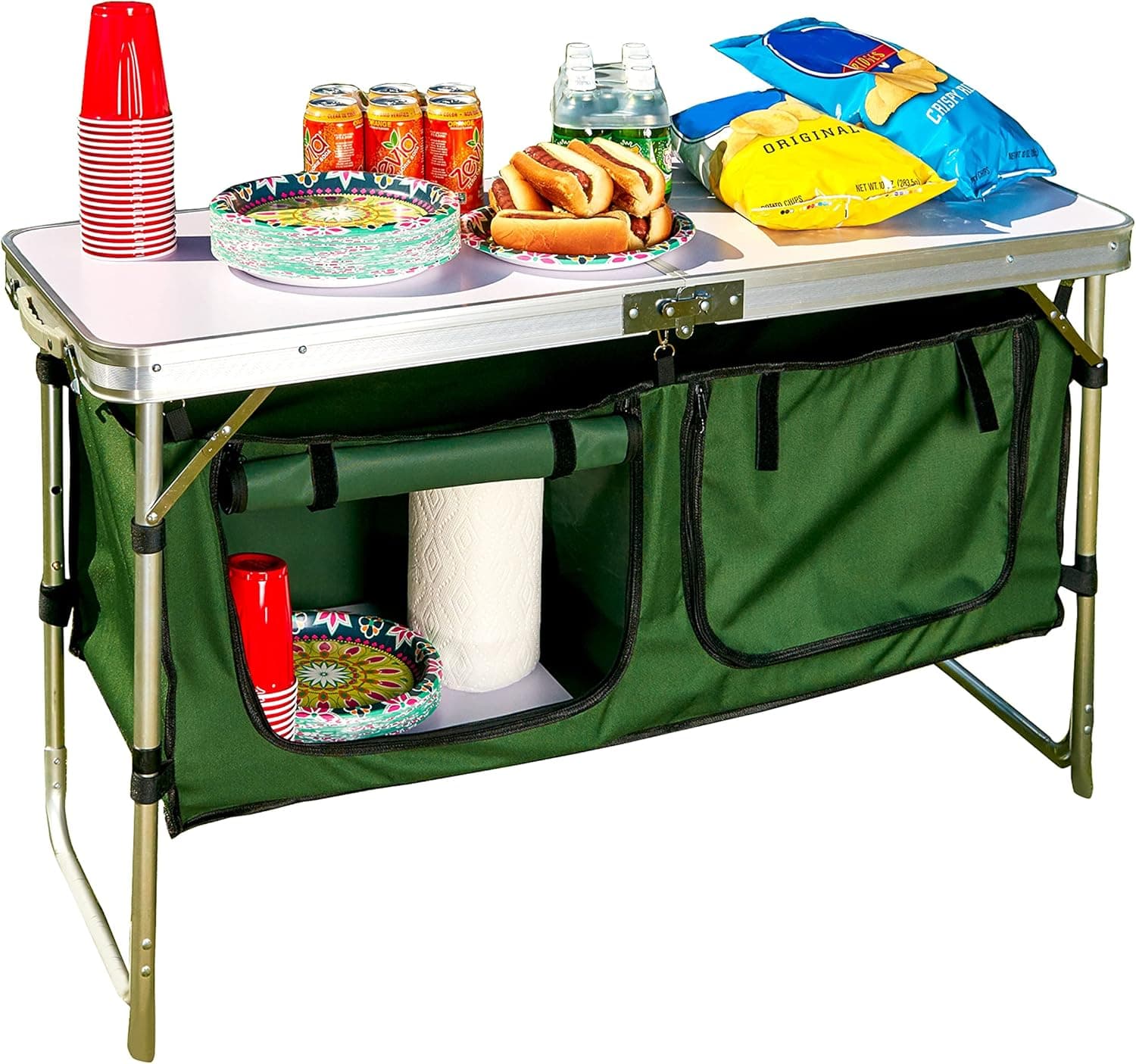 The Lakeside Collection Portable Outdoor Camping Kitchen Table with Storage