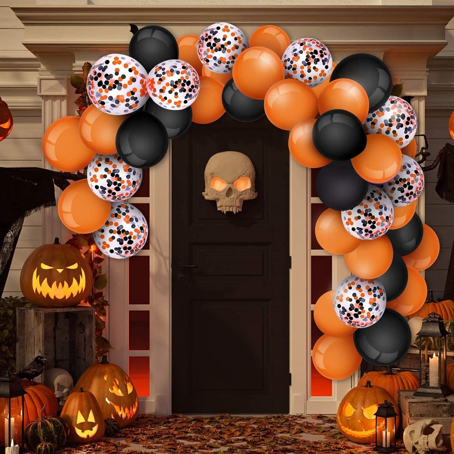 20 Pieces Halloween Balloons 12 Inches Latex Balloons Halloween Party Balloons Black Orange Confetti Balloons Decorative Balloons for Halloween Party Supplies