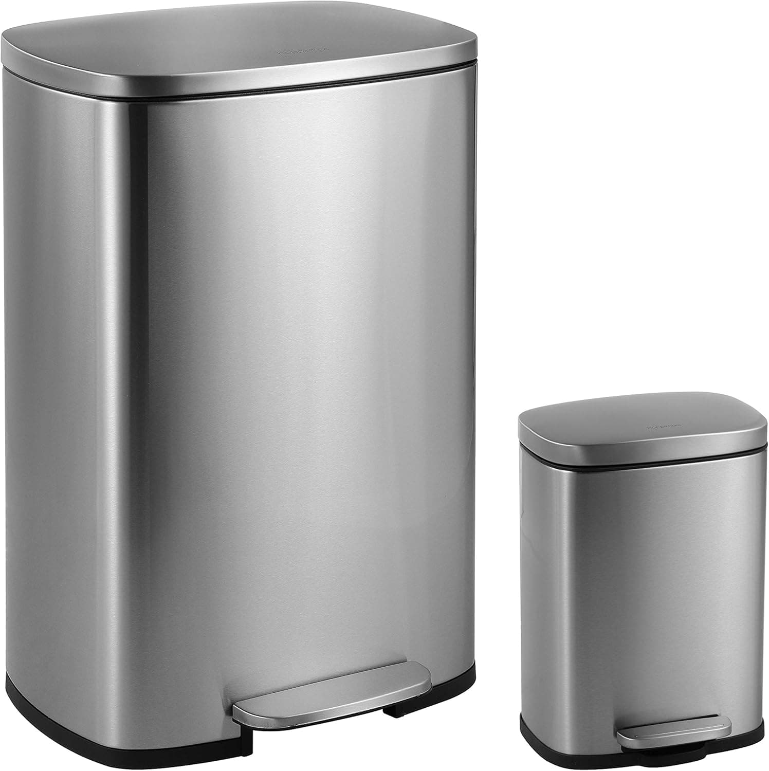 happimess HPM1006A Step-Open Steel Pedal and Soft-Close Lid Free Mini Garbage Bin for Home, Office, Kitchen Trash Can, Large:12.98 Gallon Small:1.3 Gallon, Silver