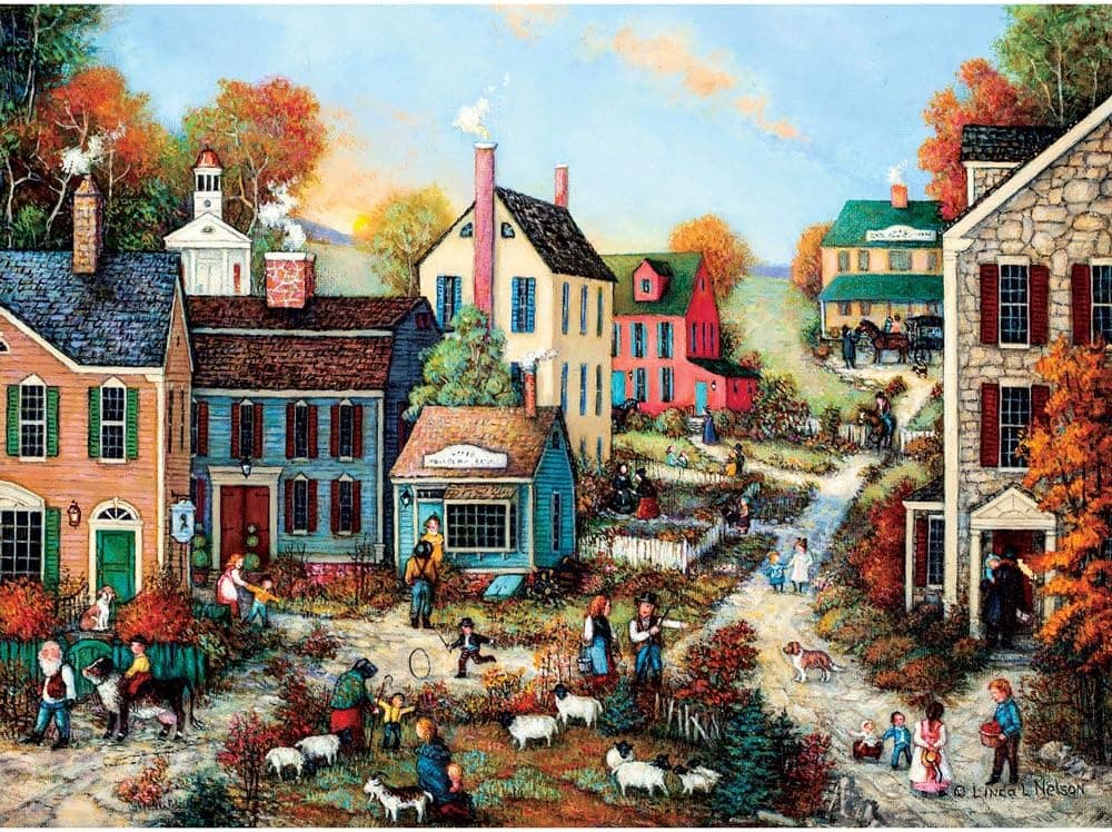 Bits and Pieces - 500 Piece Jigsaw Puzzle for Adults - The Village Green - 500 pc Small Town Jigsaw by Artist Linda Nelson Stocks