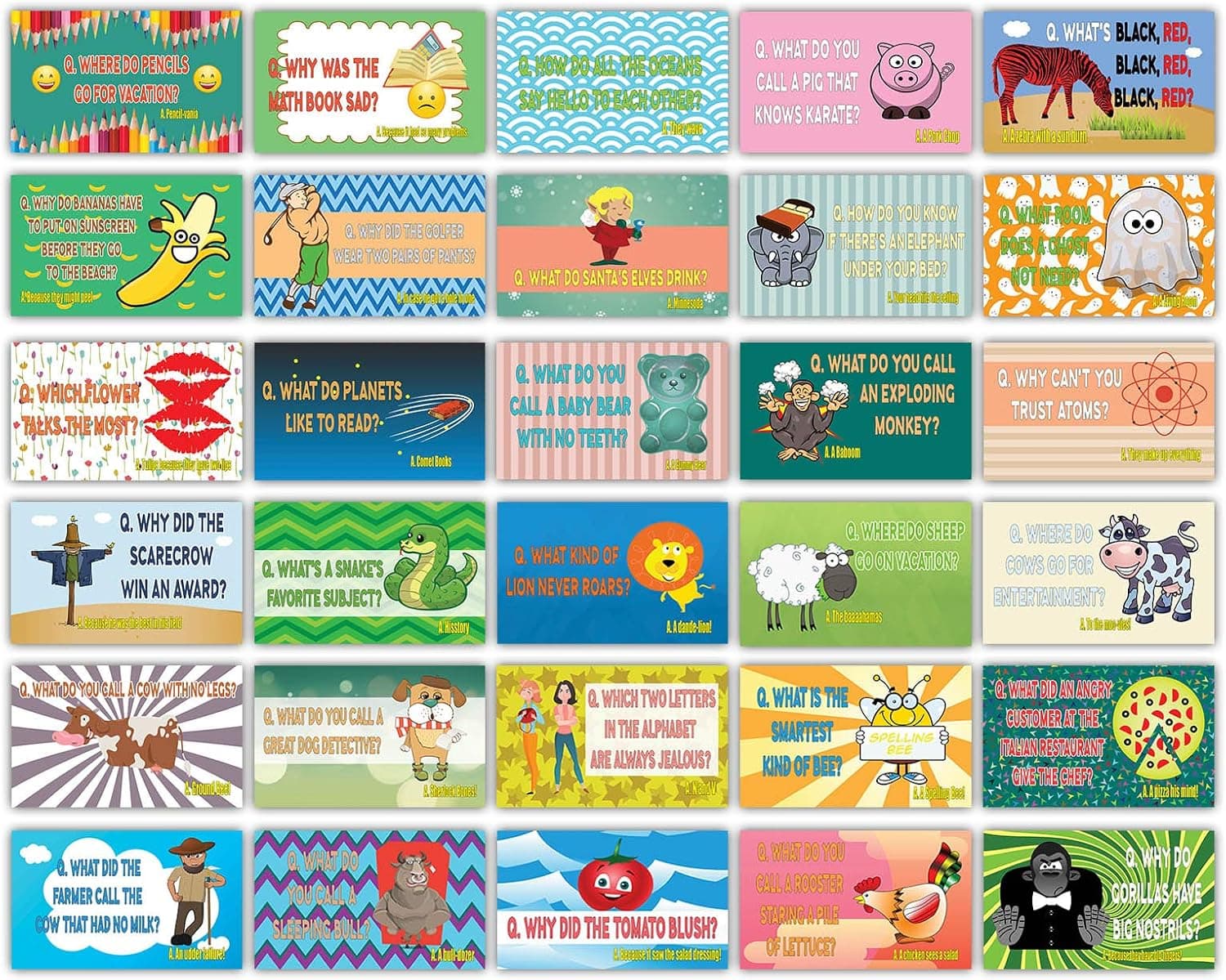 Creanoso Silly and Hilarious Lunch Box Jokes Flashcards - (30 Cards x 2 Sets) – Hilarious and Funny Note Cards for Children – Silly Jokes Cards – School Rewards – Gift Token for Kids
