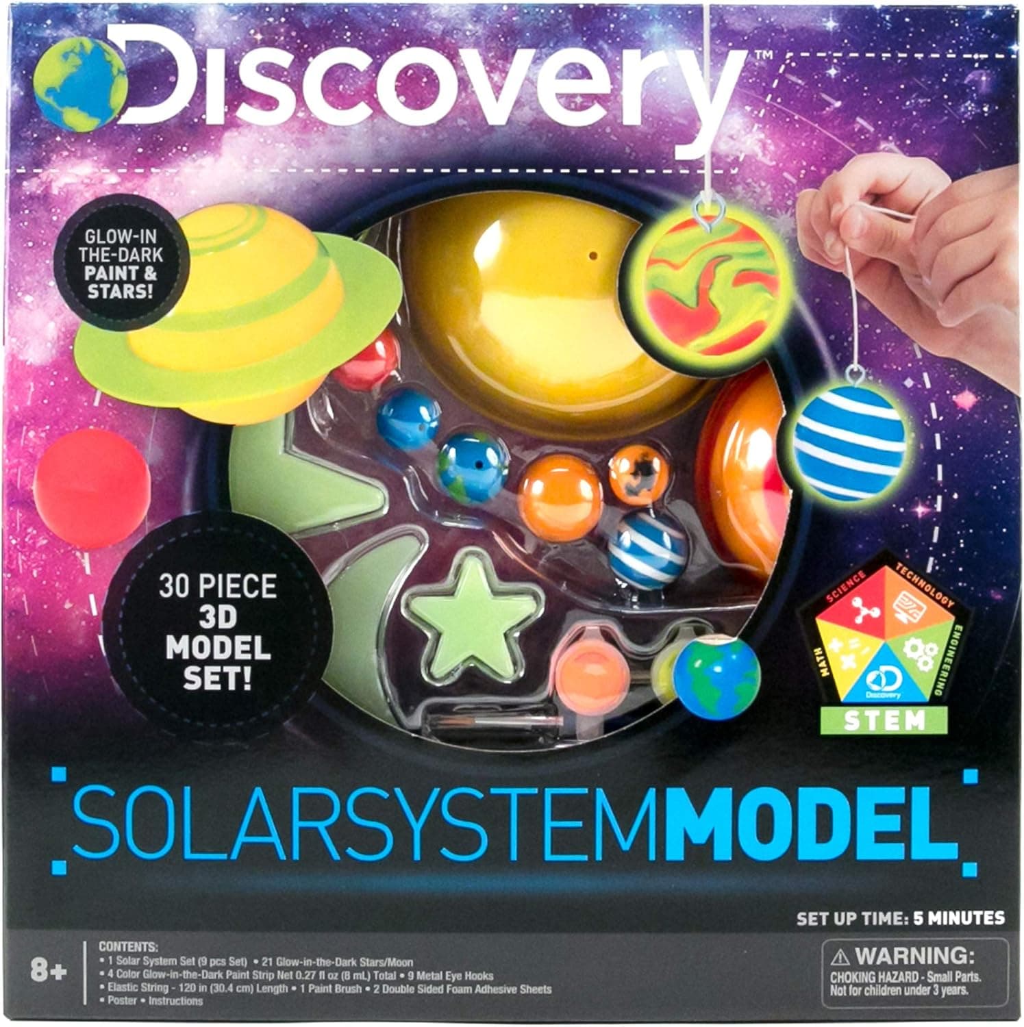 Discovery 3D Solar System by Horizon Group USA, Great Stem Science Kit, 1 Solar System, 4 Glow In The Dark Paints, 21 Glow In The Dark Ceiling & Wall Stickers & More