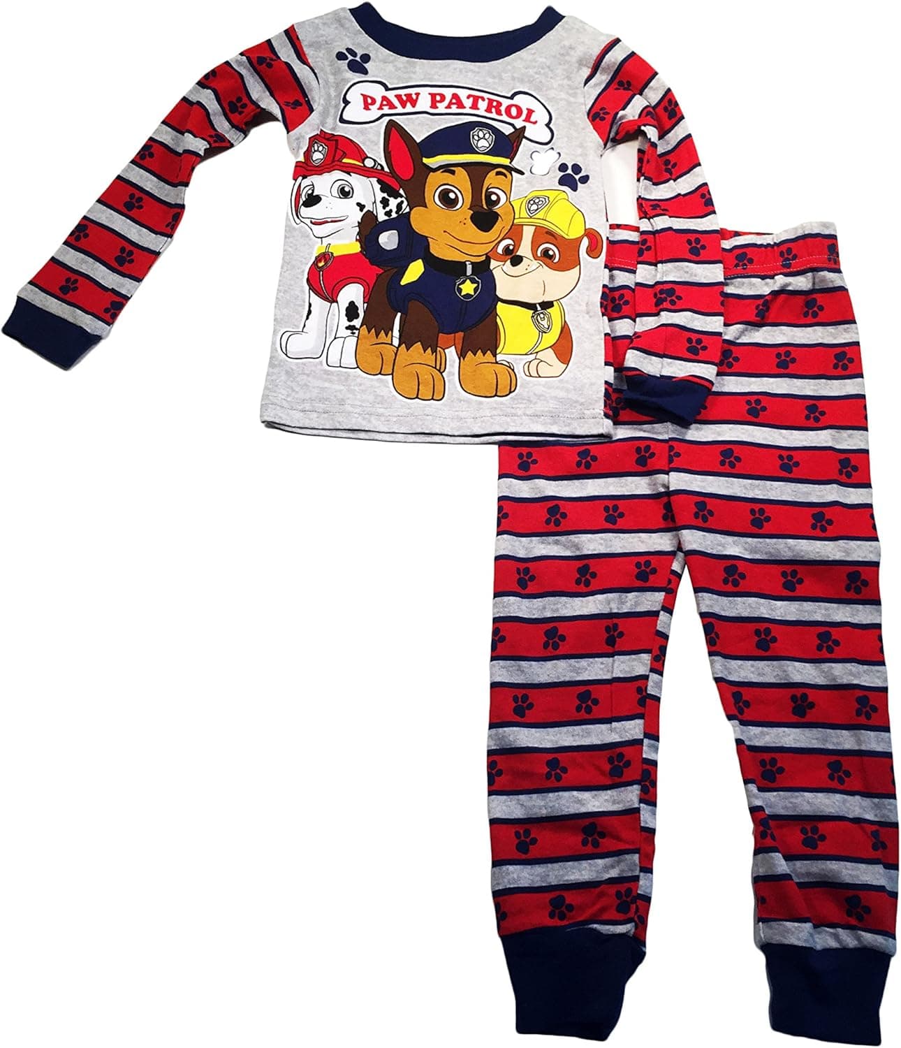 Paw Patrol Little Boys' Gray and Red Stripped Pajama Pants and Long Sleeved Shirt Set (4T)