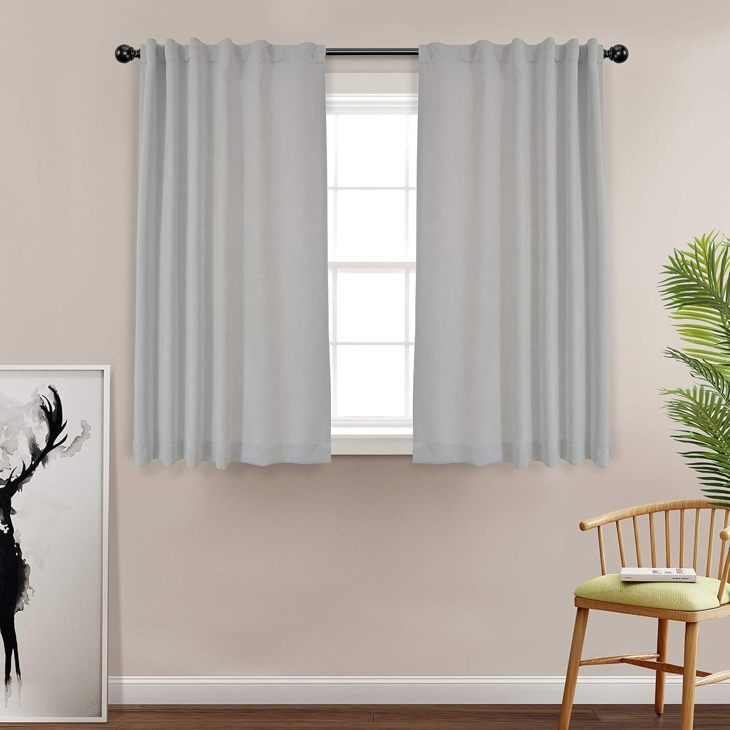 MYSKY HOME Thermal Insulated Bedroom Curtains Back Tap and Rod Pocket Blackout Drapes for Living Room (Greyish White, 52" Width by 63" Length, Set of 2 Curtain Panels)