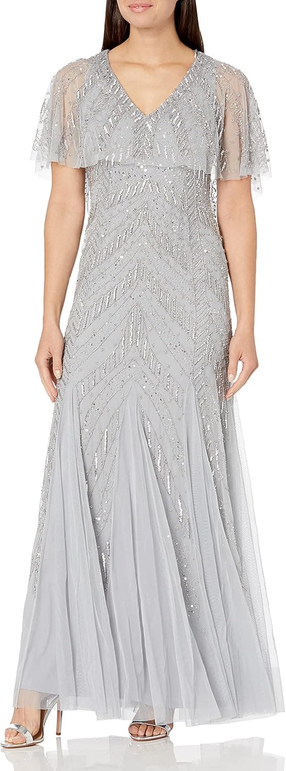 Adrianna Papell Women's Beaded Capelet Gown