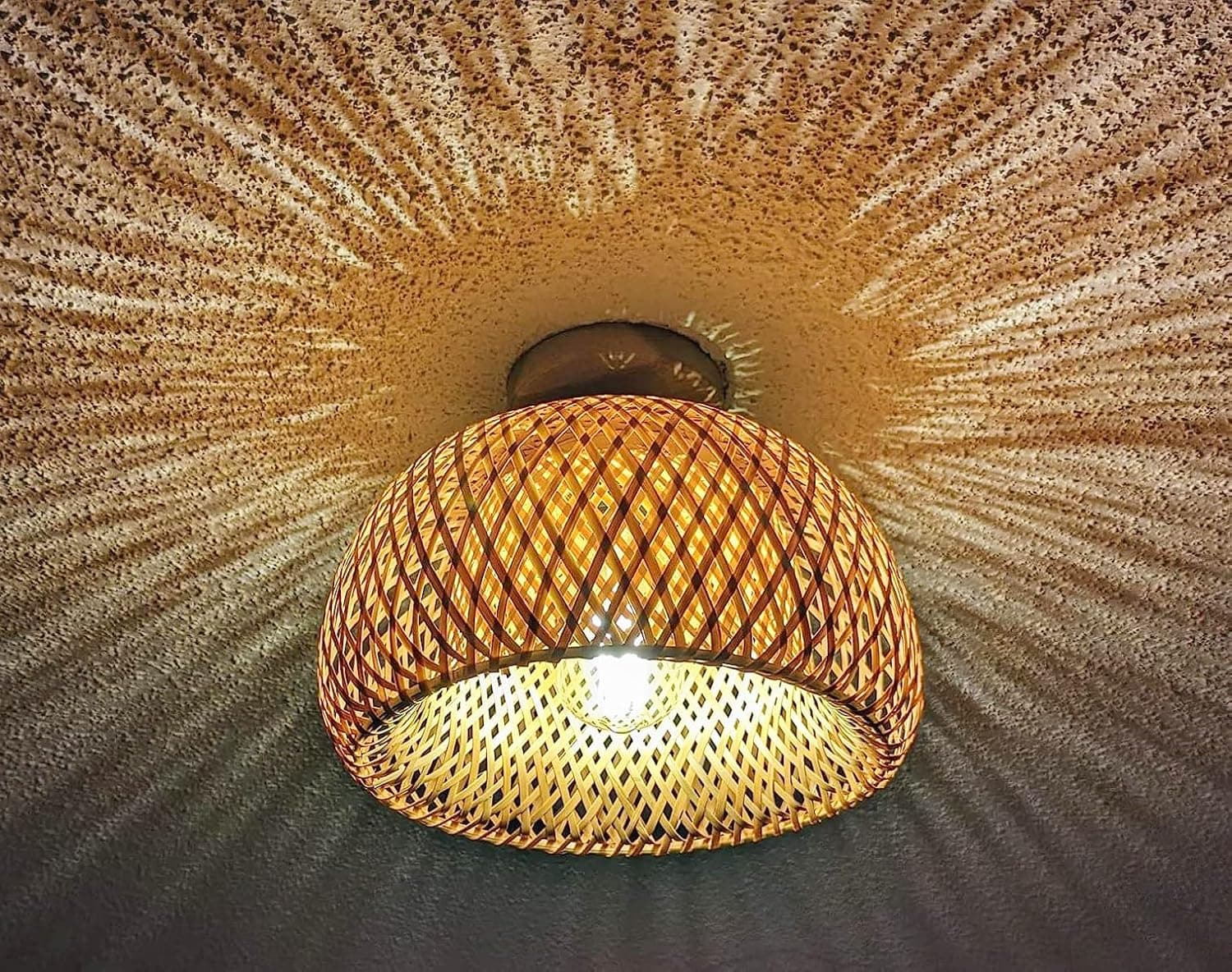 ZECOXOL Rattan Ceiling Light Fixture,Bamboo Wicker Semi Flush Mount Ceiling Light,Boho Rattan Light Fixtures Ceiling,Mini Small Farmhouse Light Fixtures for Bedroom Hallway Nursery Corridor Passway