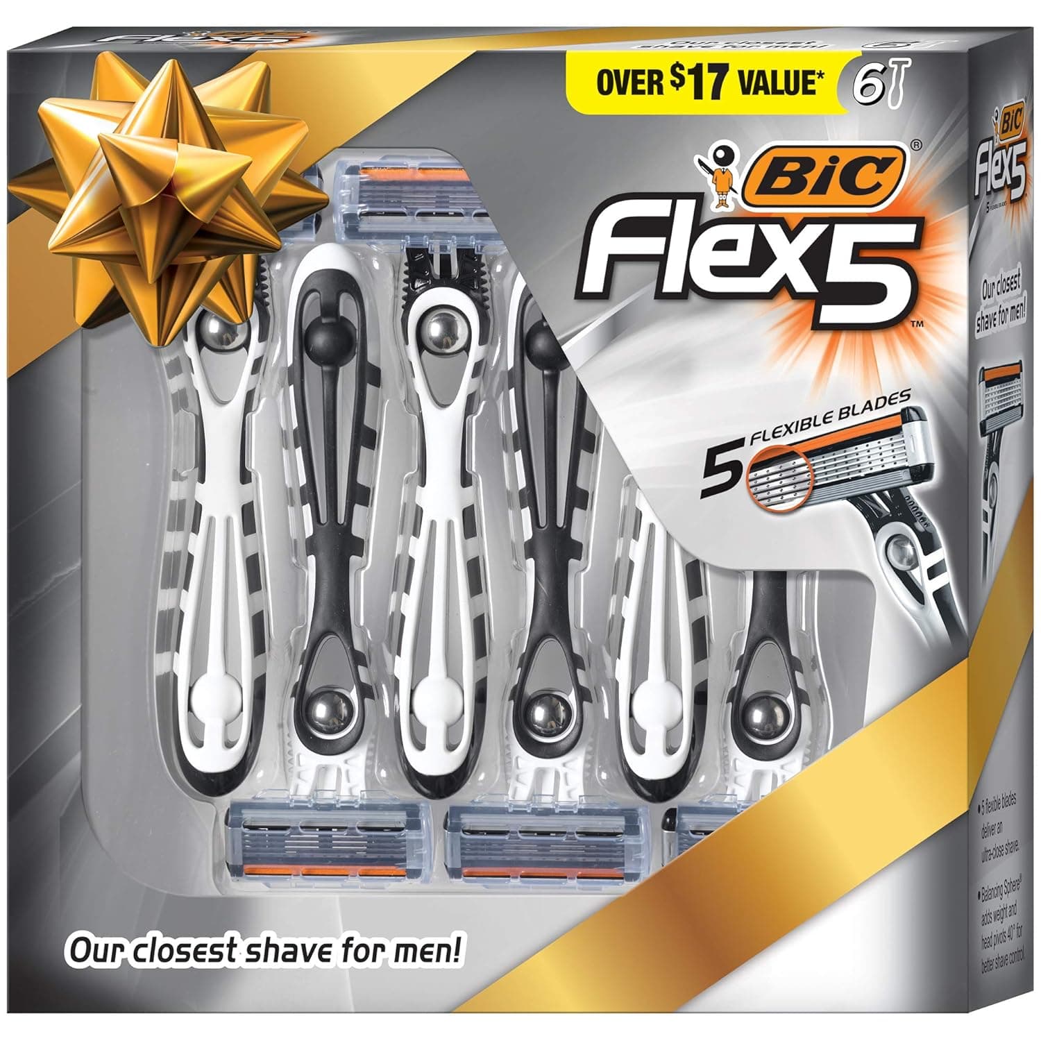 BIC Flex 5 Men's 5-Blade Disposable Razor, 6-Count