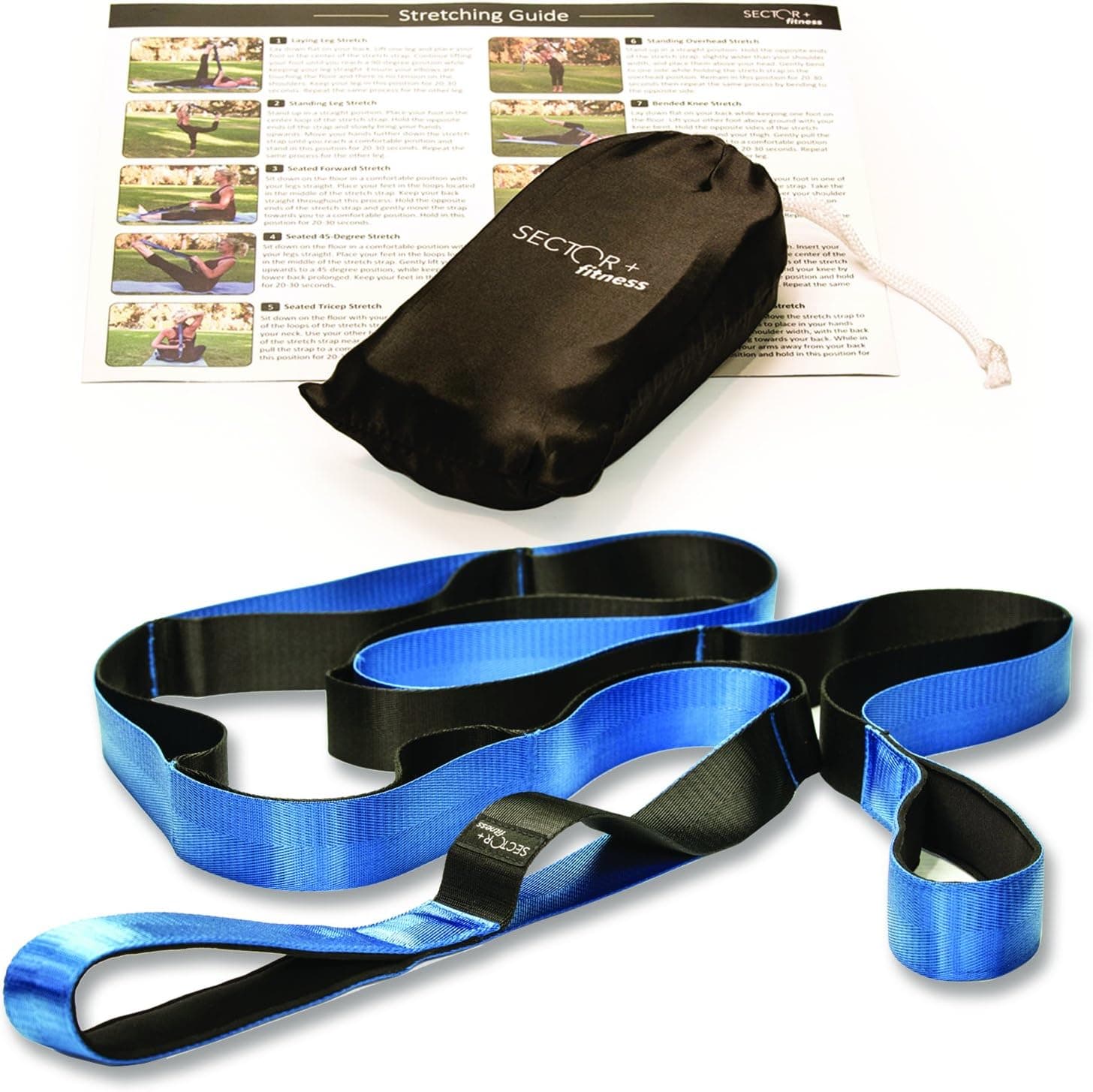 Sector Plus Fitness Stretching Strap - Carrying Bag & Stretching Guide Included