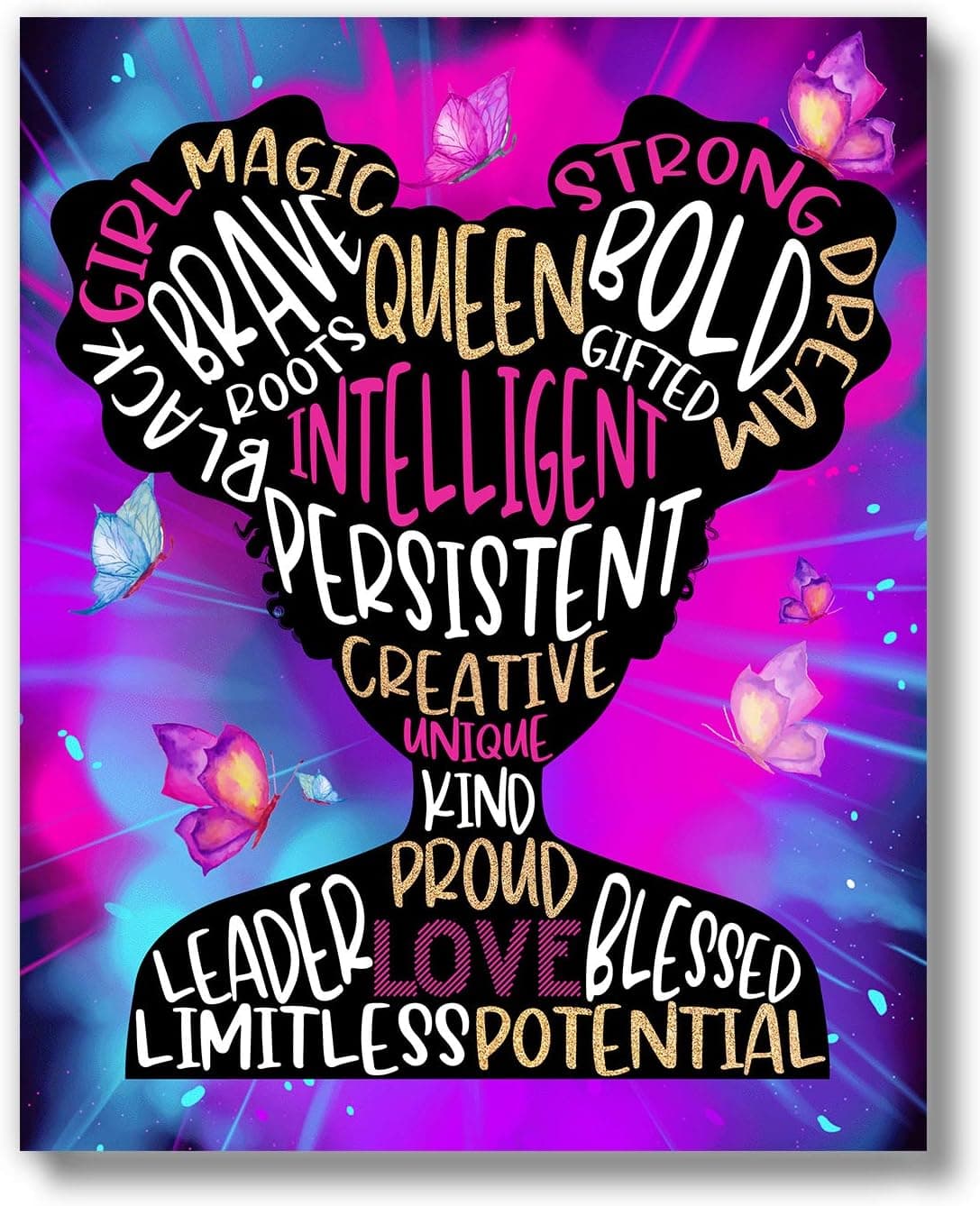 Brooke & Vine African American Black Girl Woman Wall Decor Gift Art Prints (UNFRAMED 8 x 10) Teen Tween Girl Room Inspirational Posters - Home, Office, Bedroom, Dorm or Cubicle (Afro Puff Girl)