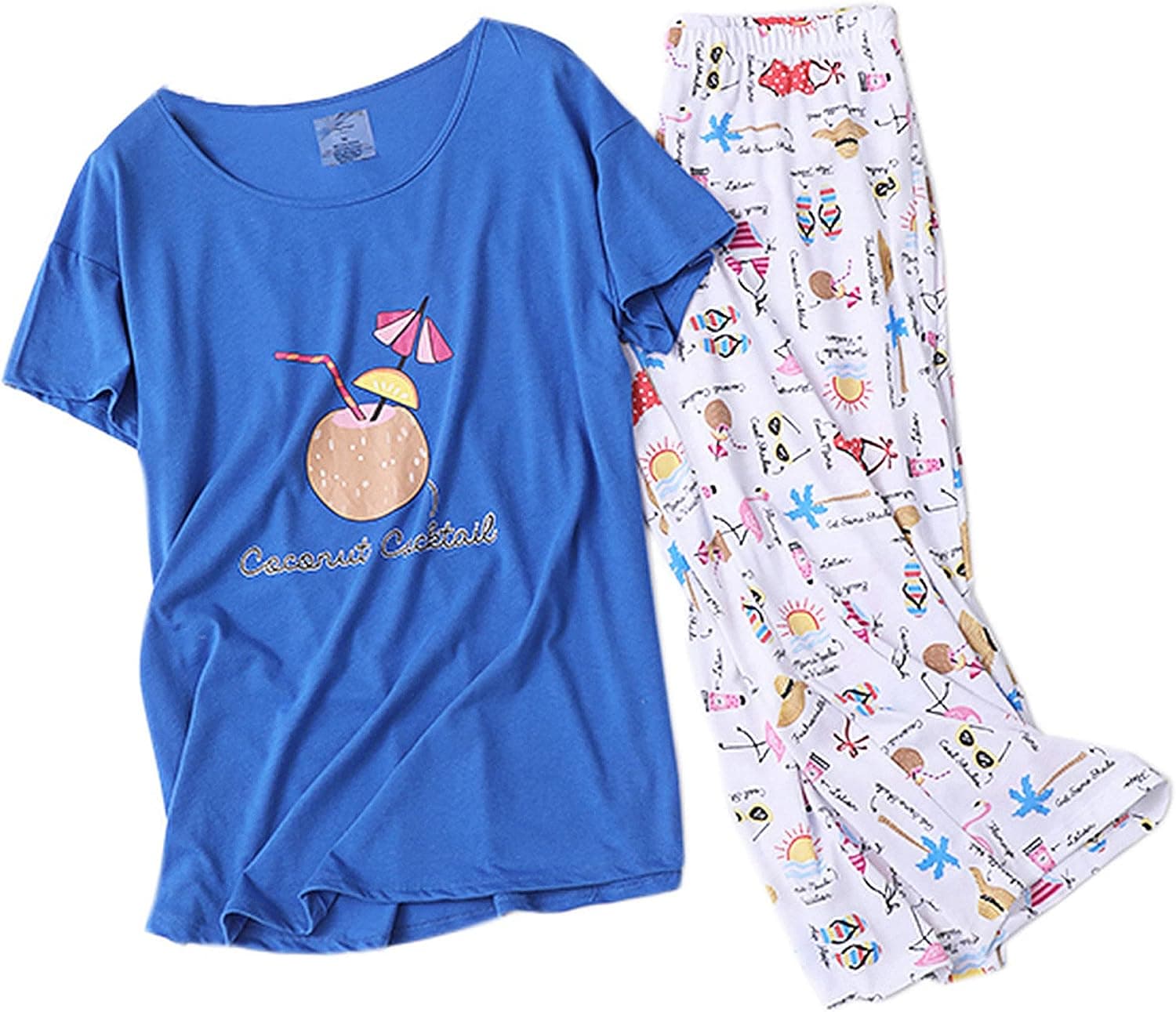 Women Pajama Set Sleepwear Tops with Capri Pants Casual and Fun Prints Pajama Sets