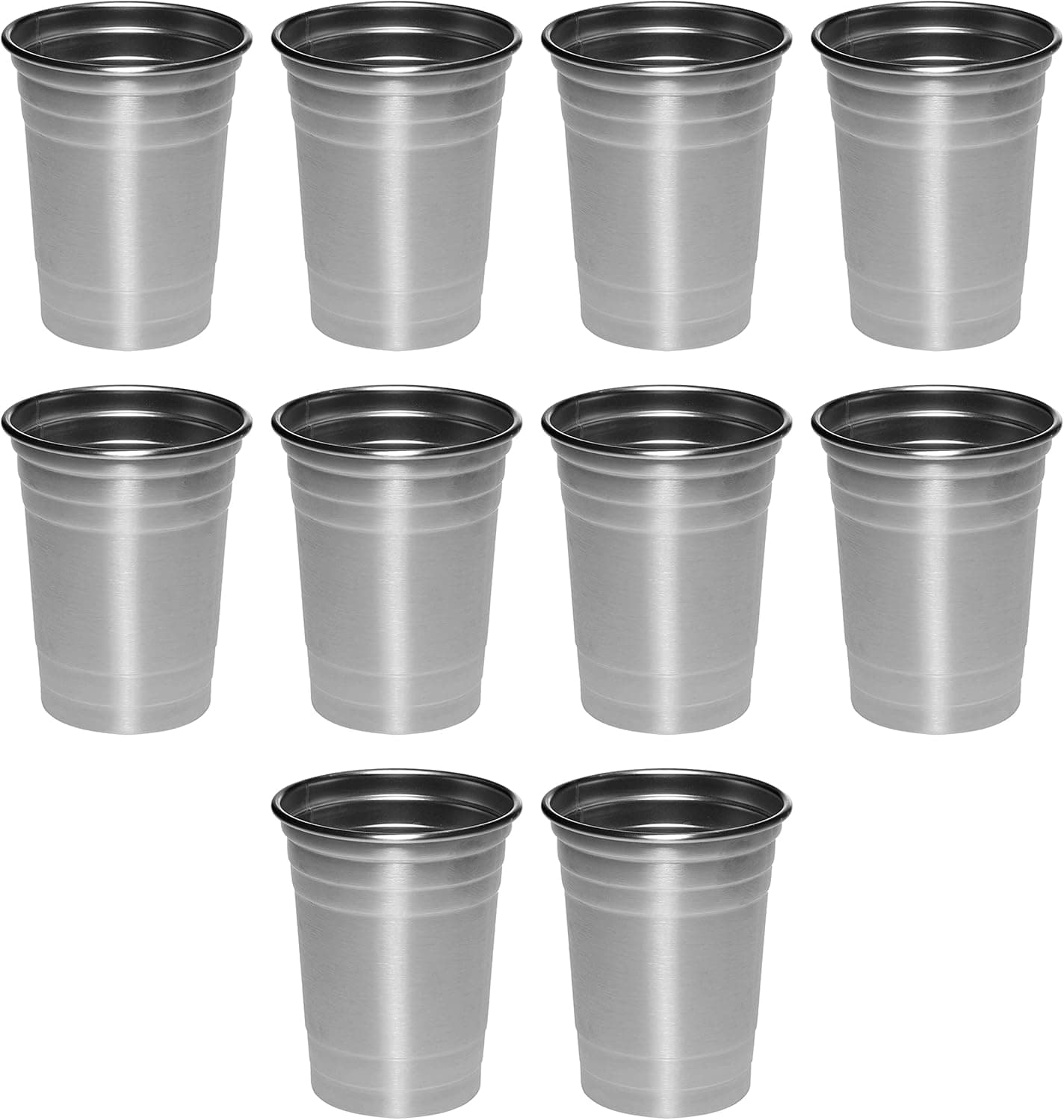 DISCOUNT PROMOS Stainless Steel Beer Cups 16 oz. Set of 10, Bulk Pack - Perfect for Corporate Parties, Indoor & Outdoor Events - Silver