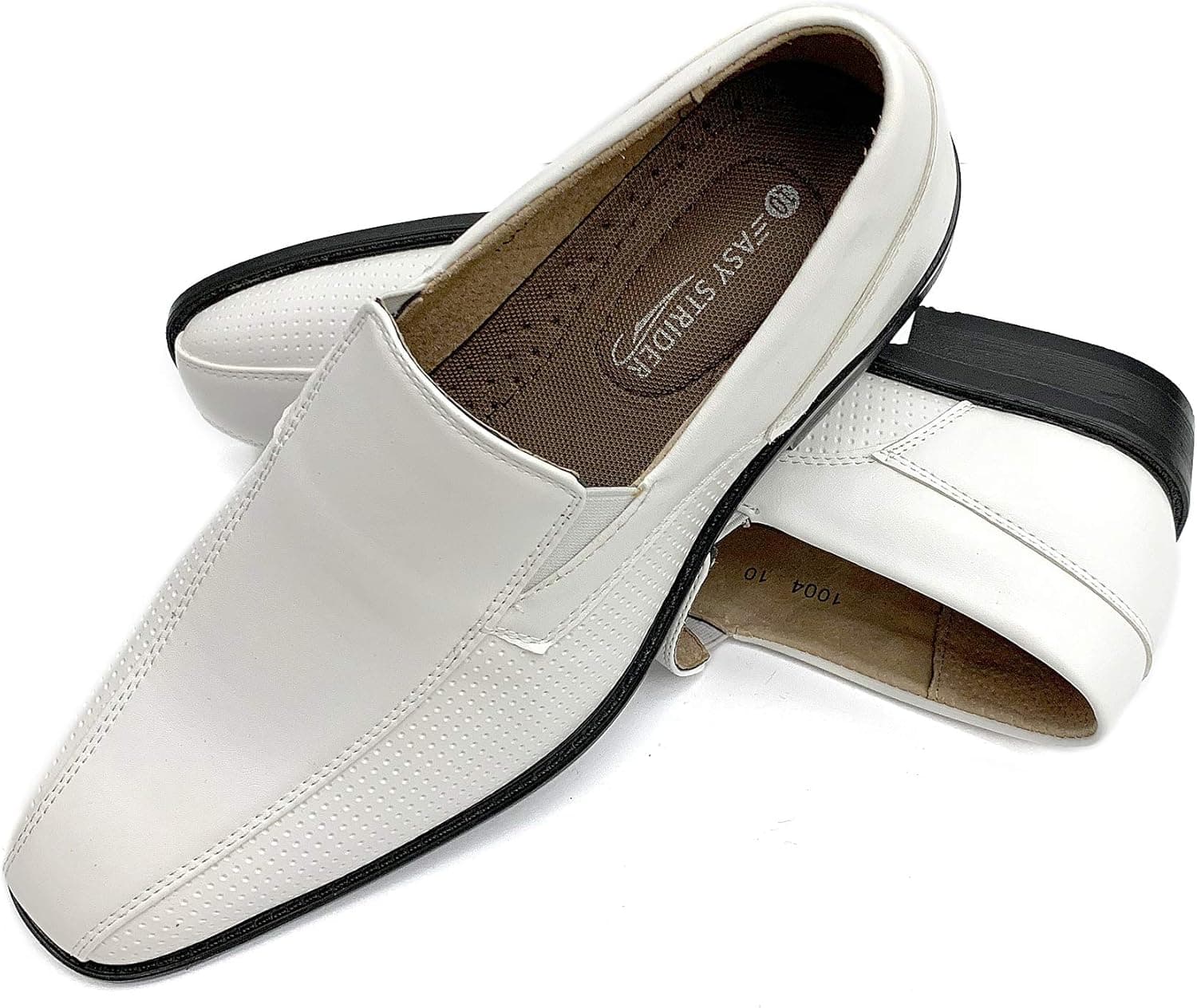 Easy Strider Men's Slip-On Designer Dress Shoes | Leather Lined Comfort | Elegant Designer Look | Perfect Wedding & Business Dress Shoe | Available in Regular & Big & Tall Sizes (11, White)