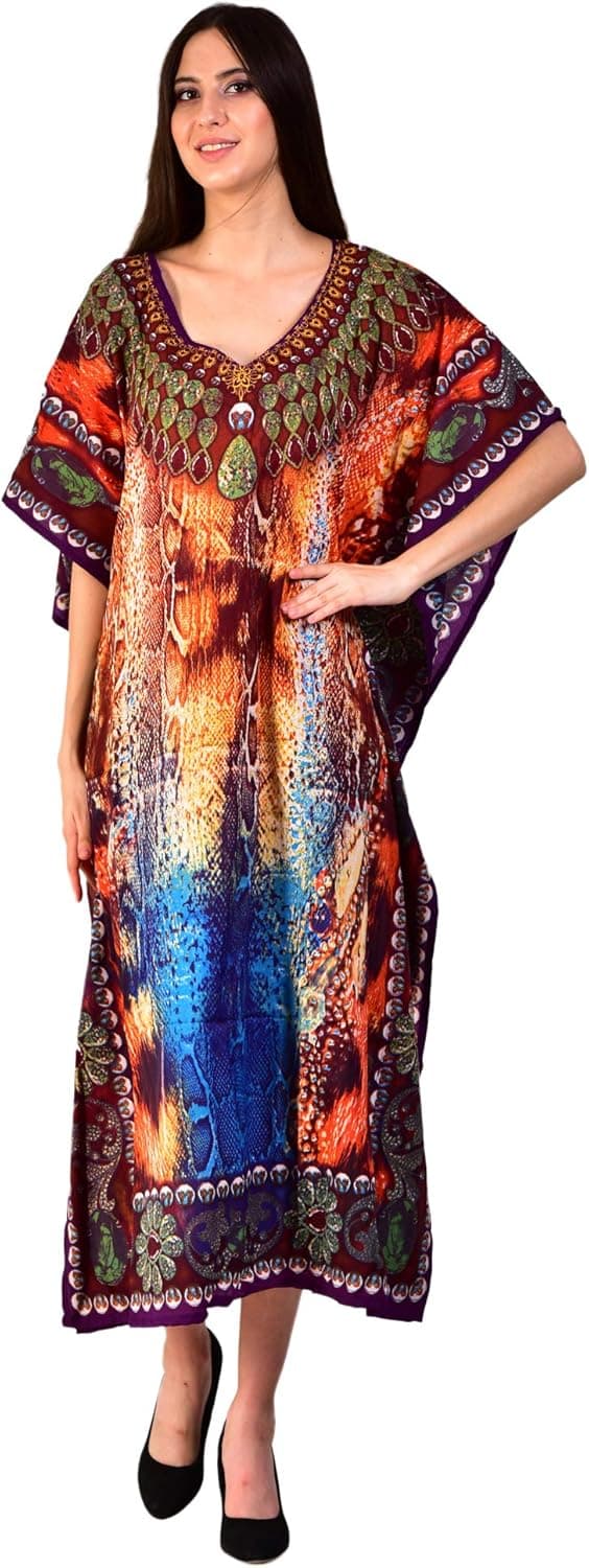 eloria Women Beachwear Parrot Print Kaftans Long Swimsuit Cover up Caftan Beach Dress