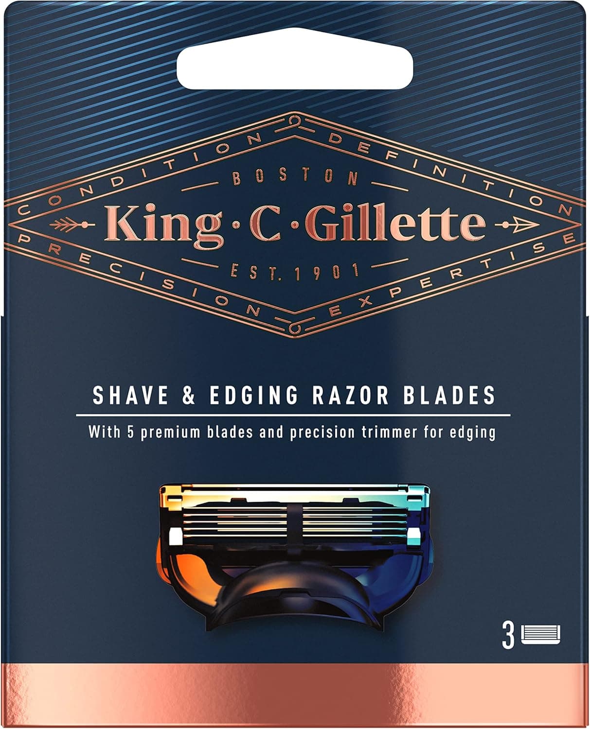 King C. Gillette Shave & Edging Razor Blades for Men, Pack of 3 Refills, with Built-in Single Blade Precision Trimmer