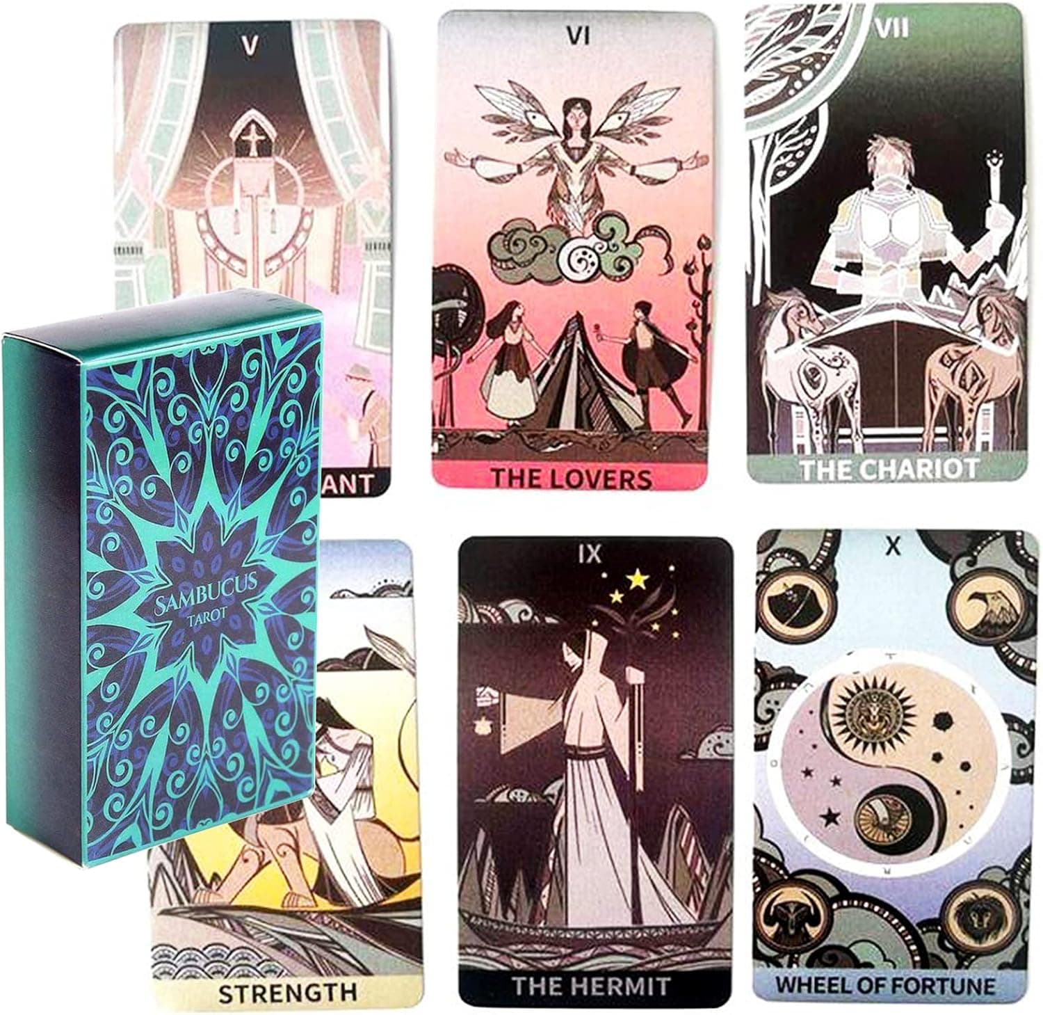 mrdiyshisha Sambucus Tarot Deck, 78 Magical Rider-Waite System Tarot Cards, Pocket Edition (Size: 4.06" x 2.36")