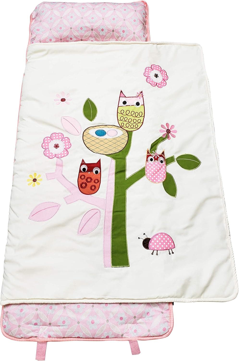 Ellie and Luke SoHo Toddler Nap Mat Hand Embroidered, Pink Owls