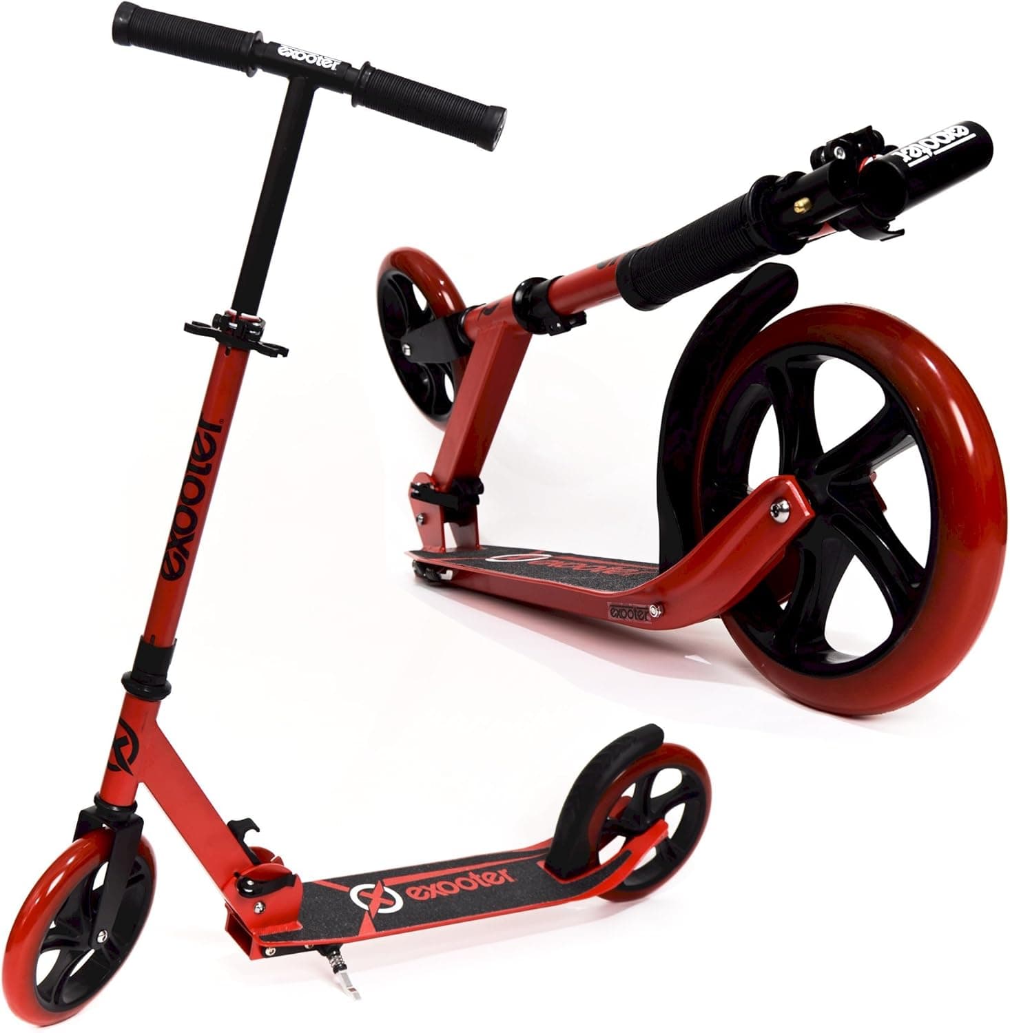 EXOOTER M1450VR 5XL Foldable Teen Kick Scooter with 200mm Wheels in Vibrant Red.