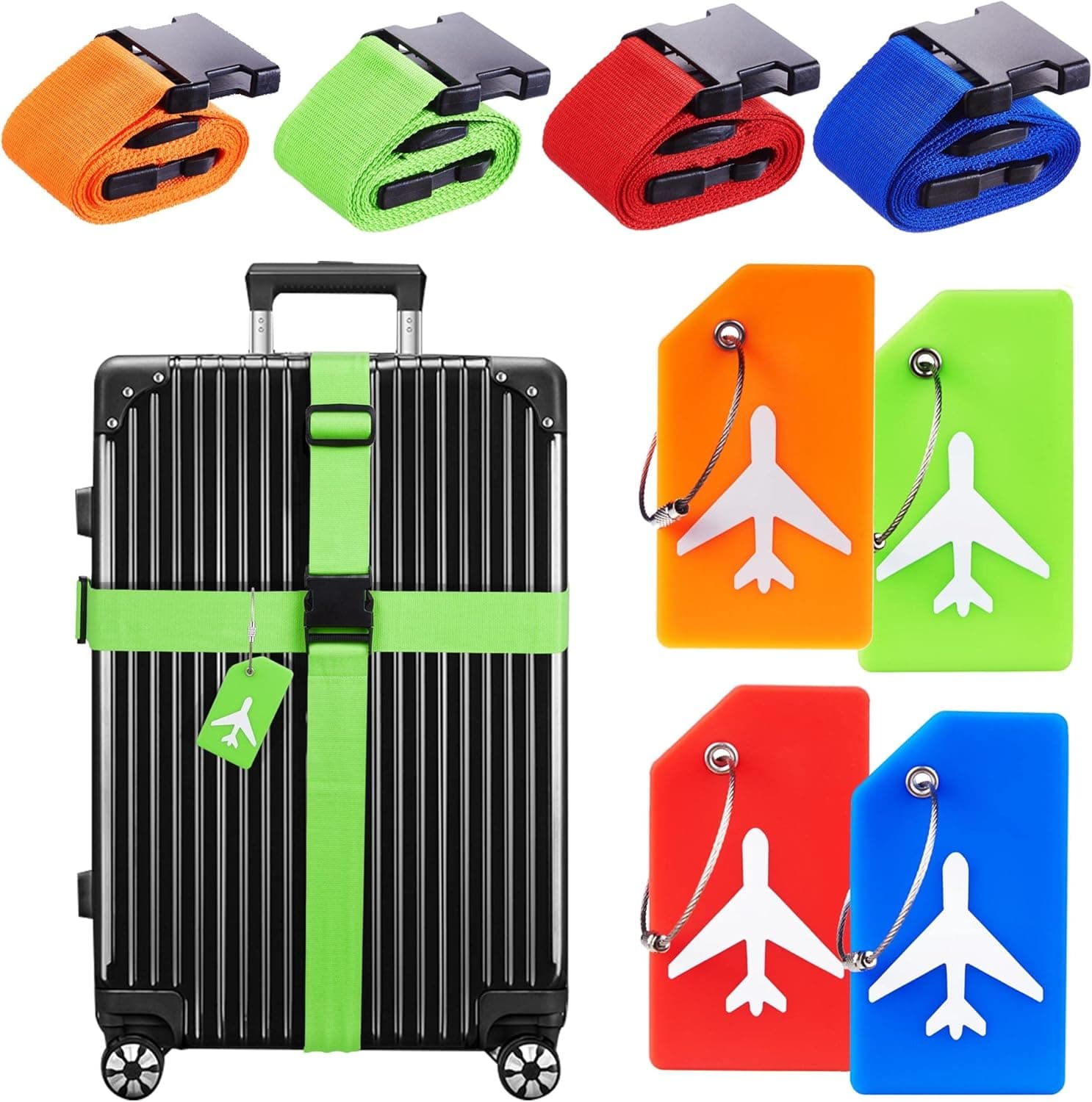8 Pack Luggage Straps Suitcase Belts Silicone Luggage Tags Travel Suitcase Tags Travel Accessories
