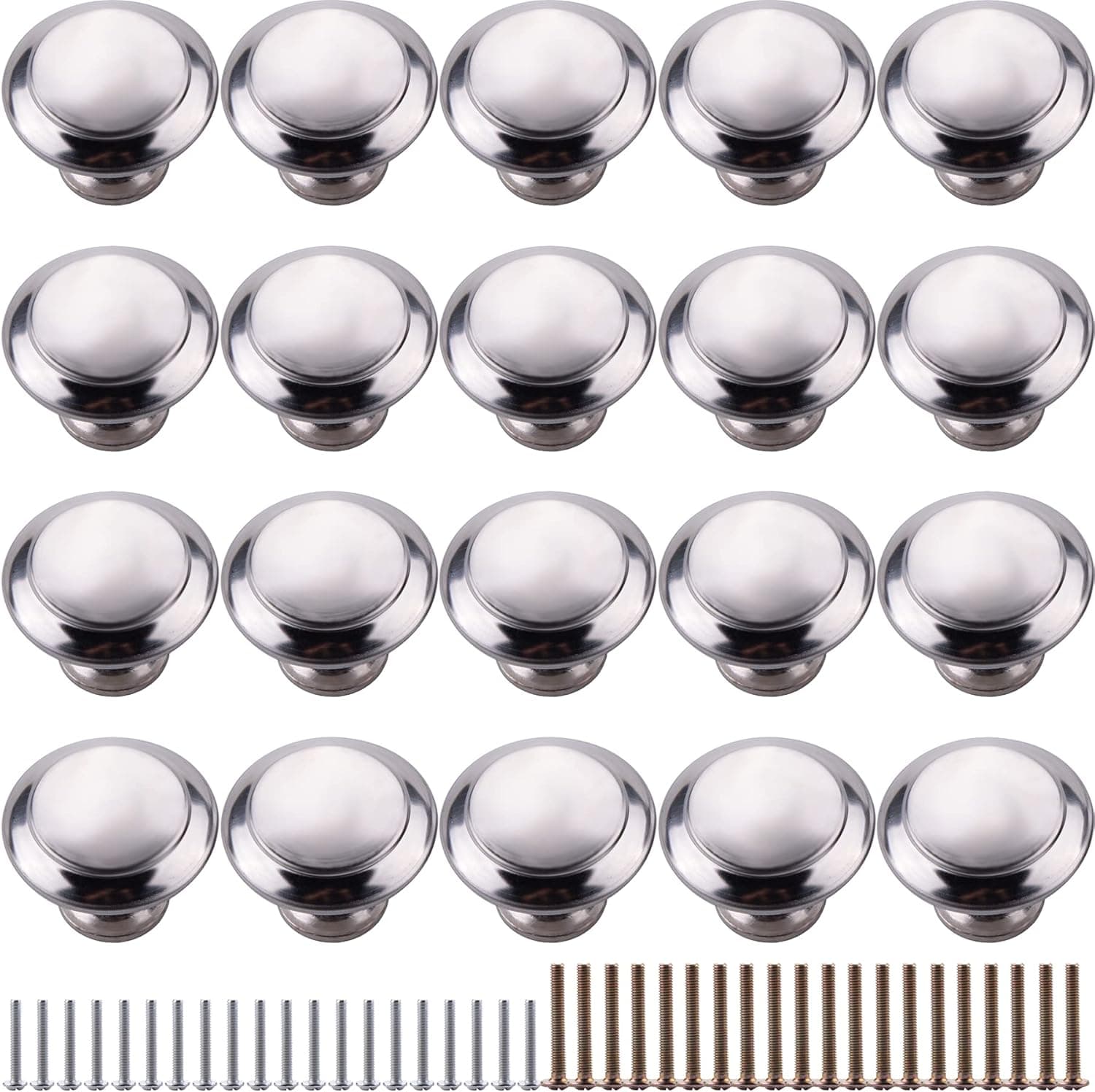 FEQO 20 Pcs Round Cabinet Knob Silver Kitchen Cabinet Knobs Cupboard Door Knobs Drawer Handle Knob Matte Dresser Knobs with 40 Pcs Screws for Kitchen Cupboard Cabinet Drawer Door (Silver, 1.2 Inch)