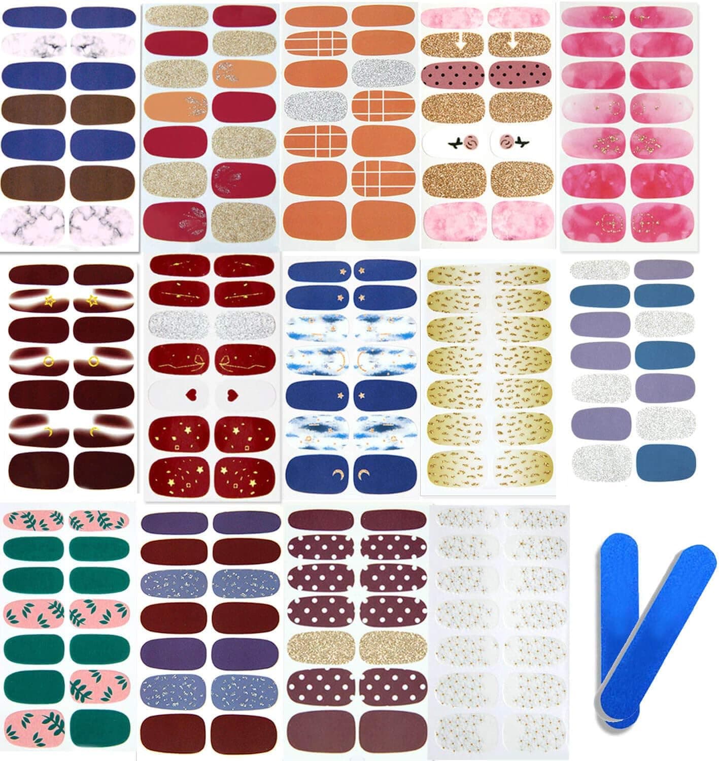 14 Sheets Glitter Nail Polish Strips,196 Pieces Glitter Self-Adhesive Full Wraps Nail Polish Stickers Decals Set for Women Girls Manicure Accessories