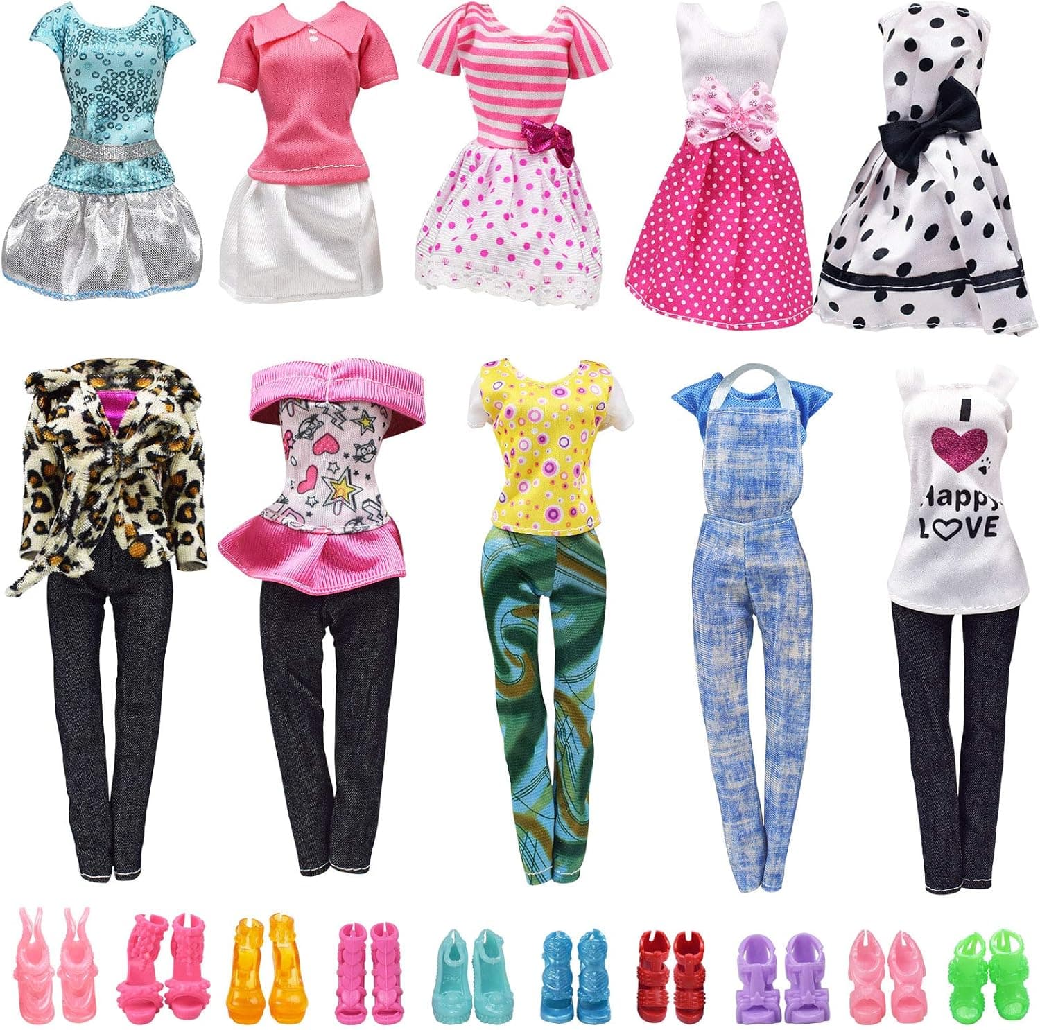 Doll Clothes for 11.5 Inch Girl Doll 20 Pcs Casual Wear Clothes and Doll Accessories with 10 Pairs Shoes +10 Fashion Doll Clothes for Children