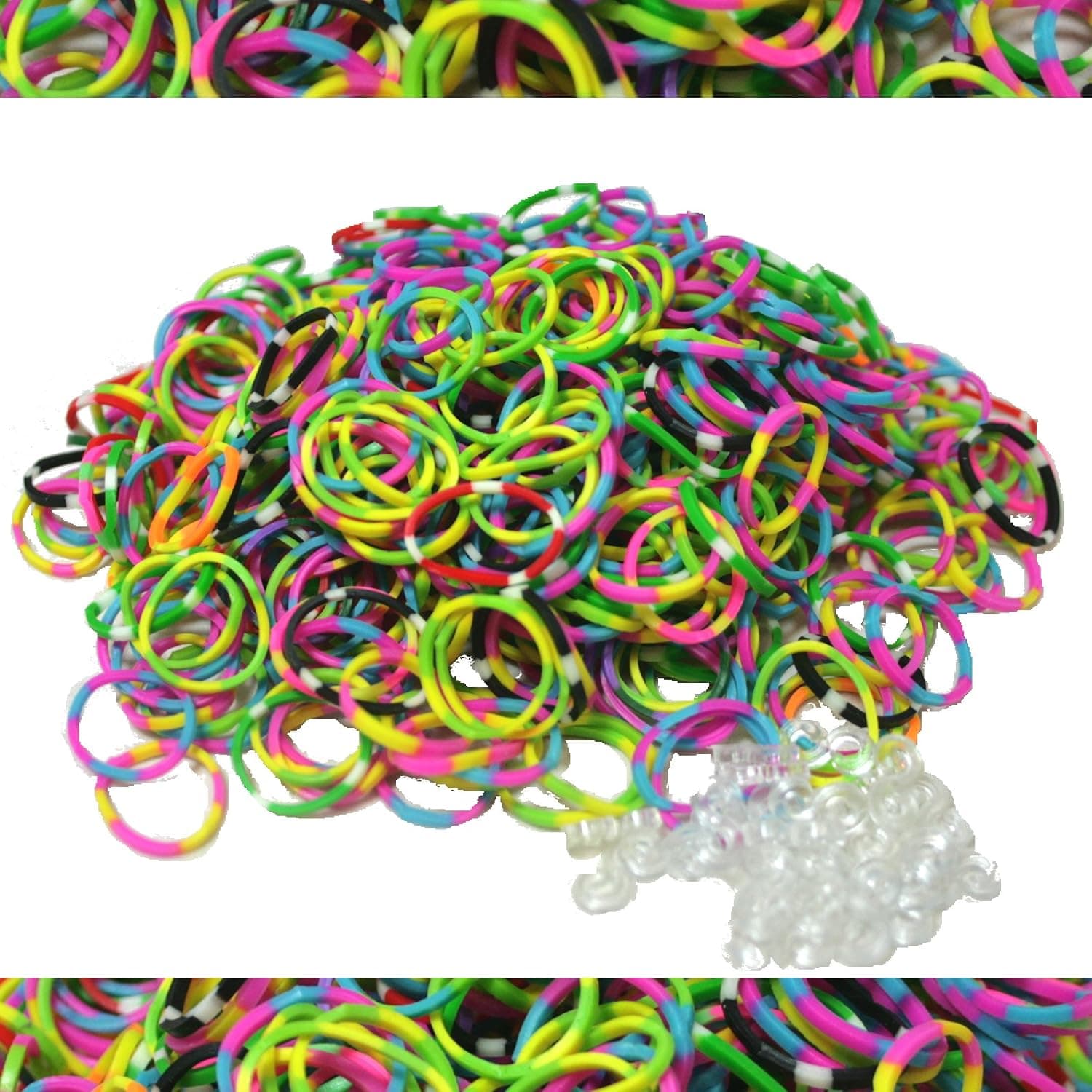 Bluedot Trading 600 Piece Tie Dye Rubber Band Loom Band Set and 25 Clear S-Clips for Kids DIY Arts and Crafts, Rainbow Friendship Bracelet Refill Pack