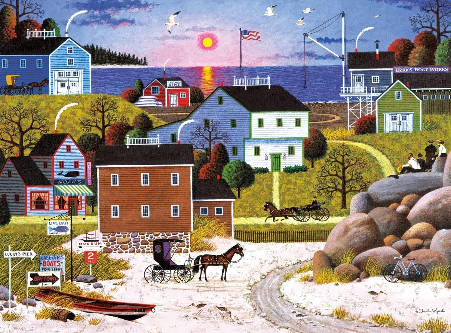 Jigsaw Puzzles 300 Pieces for Adult Children Charles Wysocki Whalers Bay Intellectual Decompressing Jigsaw Puzzles Educational Game Puzzle Collectibles DIY Toys for Family Friends