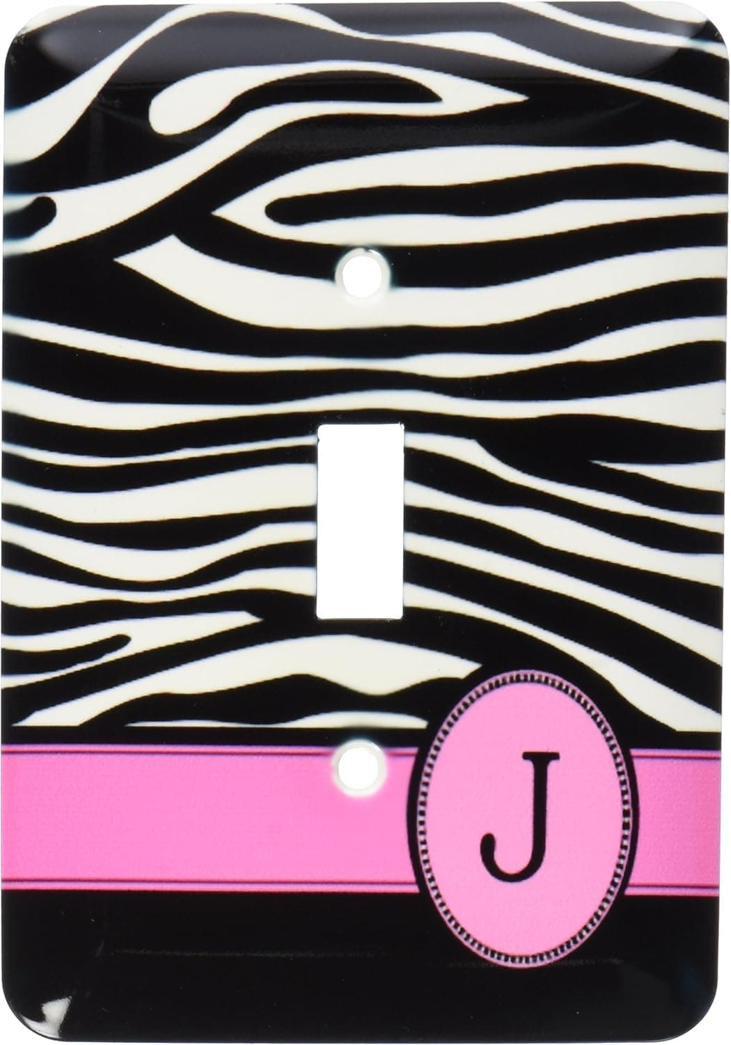 3dRose LLC lsp_154281_1 Letter J Monogrammed Black and White Zebra Stripes Animal Print with Hot Pink Personalized Initial Single Toggle Switch