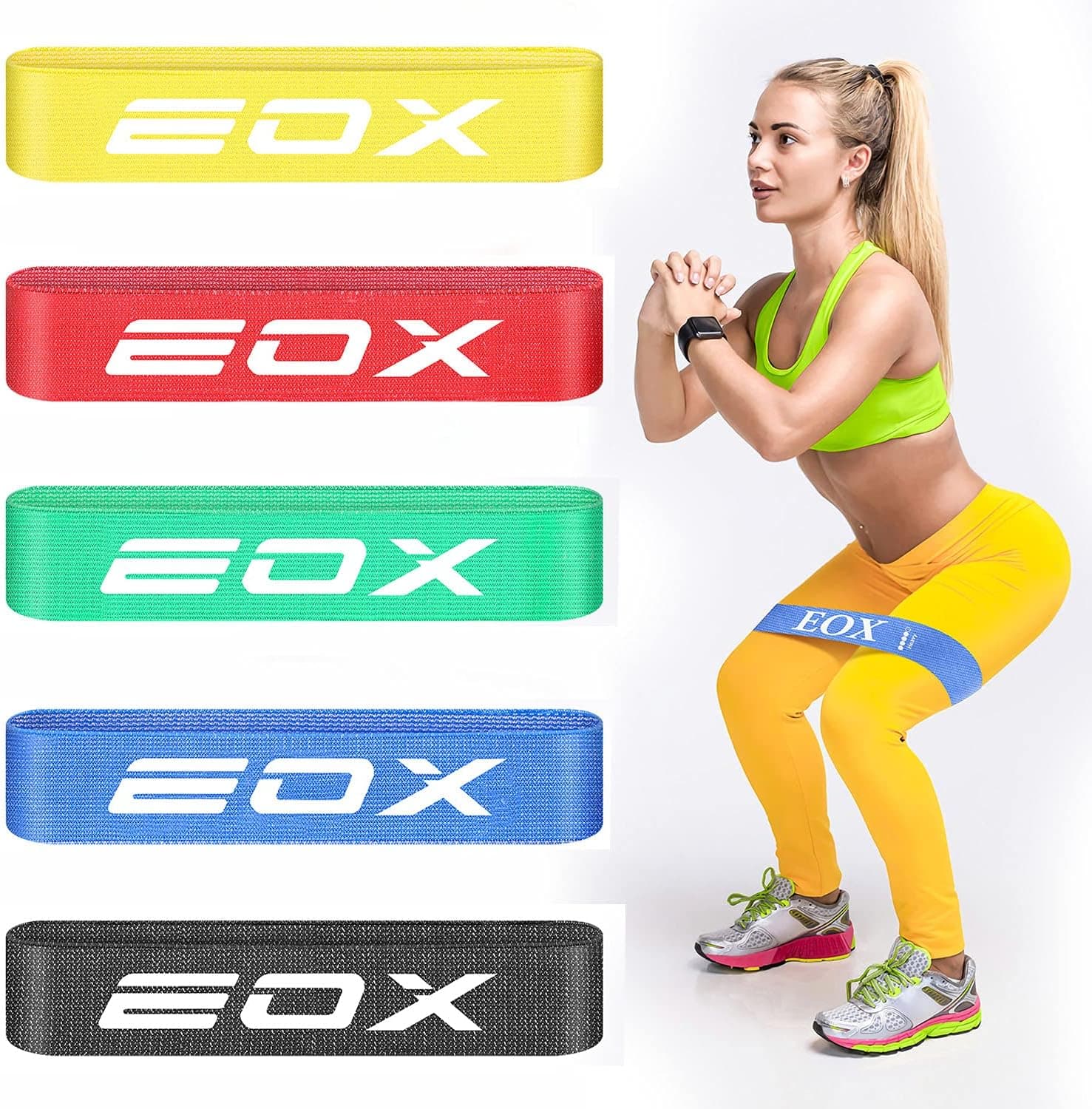 EOX Exercise Resistance Fabric Loop Bands, Non-Slip Resistance Workout Bands for Legs & Butt and Glutes, 5 Resistance Levels Hip Training Bands