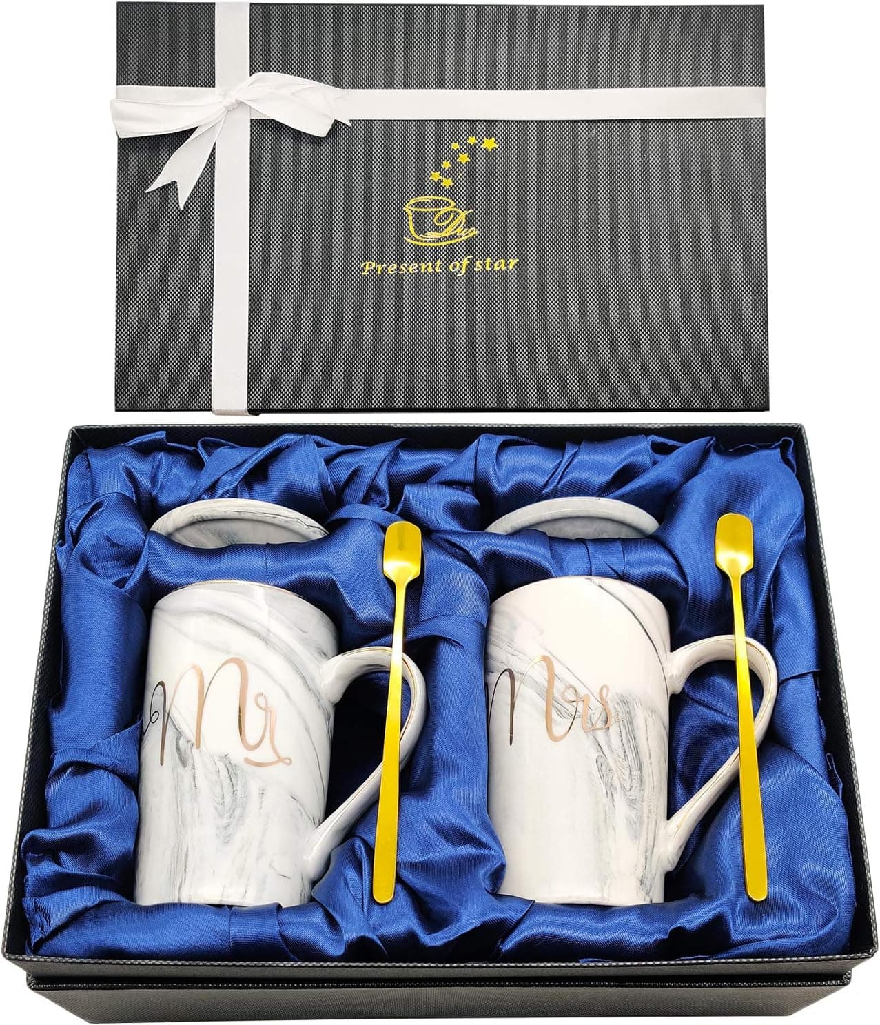 ESUE Mr and Mrs Coffee Mugs, Couple Gifts, Perfect Wedding Gifts for Couple, Anniversary Day's for Married Couple, Bridal Shower Engagement Gift for Couples, Ceramic Marble Cups, Grey+Grey