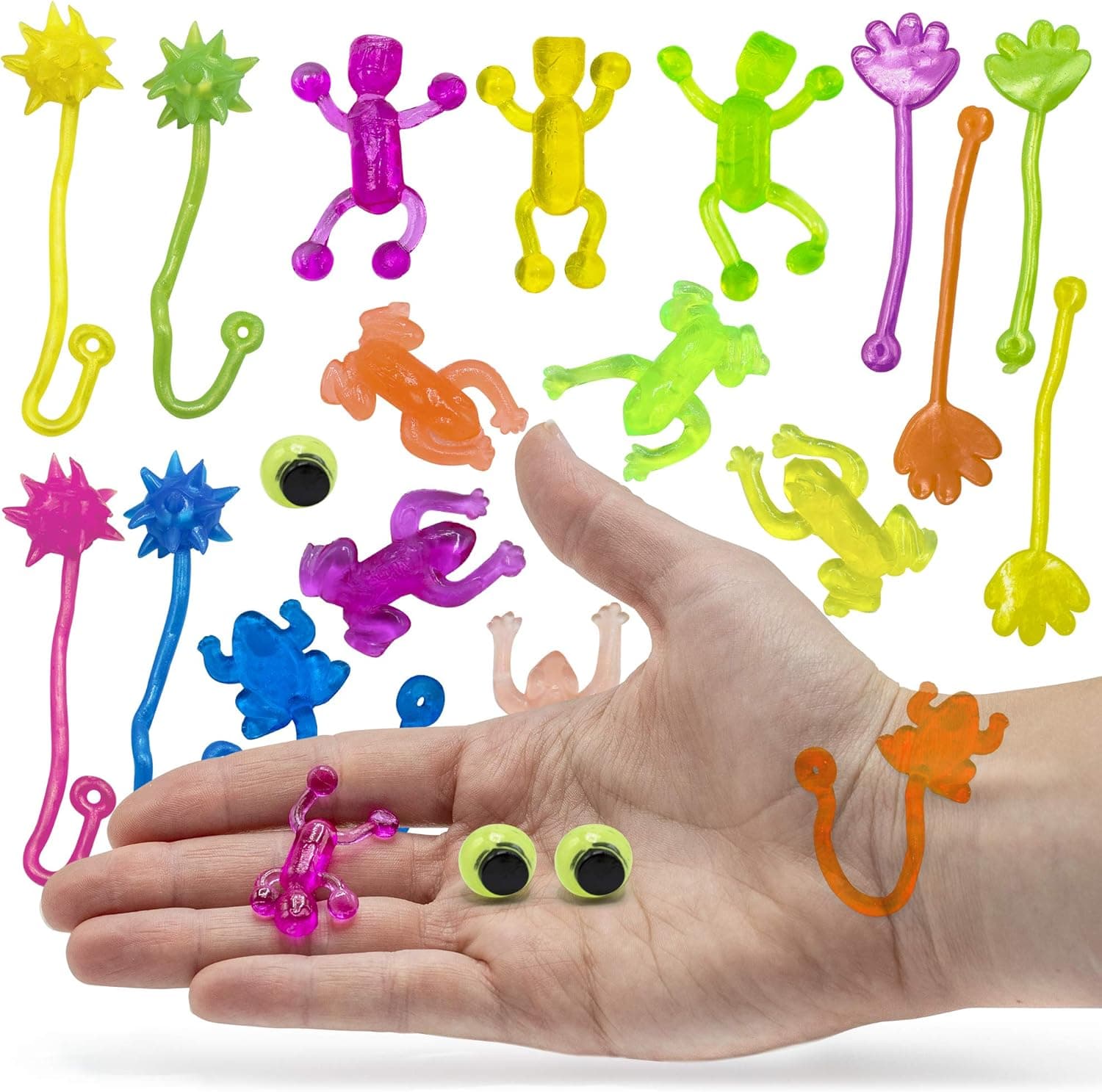 Srenta 100 pcs Stretchy Rubbery Sticky Toy Assortment, Stretchable Carnival Prizes for Kids Christmas Birthday Party Supplies
