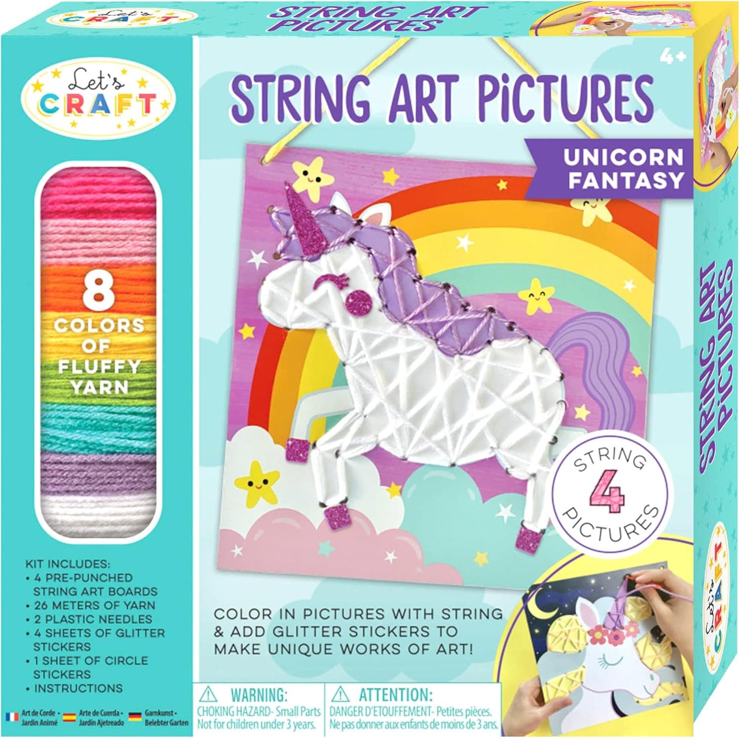 Bright Stripes DIY String Art Kit for Kids Arts and Crafts Projects Fun Creative Activities Children’s Activity Set Includes Yarn, 4 Pictures, and Stickers, Unicorn Fantasy
