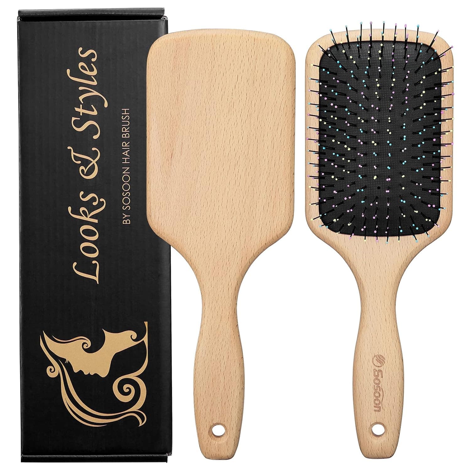 Hair Brush, Wooden Paddle Brush for Thick Curly Thin Straight Long Short Wet or Dry Hair Detangles knots and Makes Hair Smooth, Best Gift Hairbrush for Men Women Kids