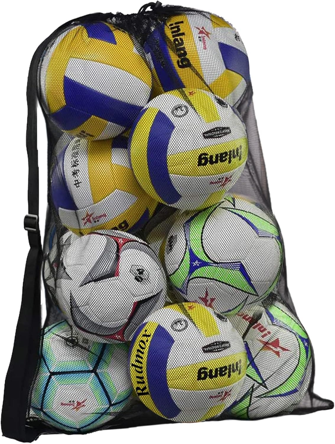 Rudmox Heavy Duty Mesh Ball Bag, Drawstring Sport Equipment Storage Bag for Basketball, Soccer, Sports Beach and Swimming Gears with Adjustable Shoulder Strap Outdoor Organizer