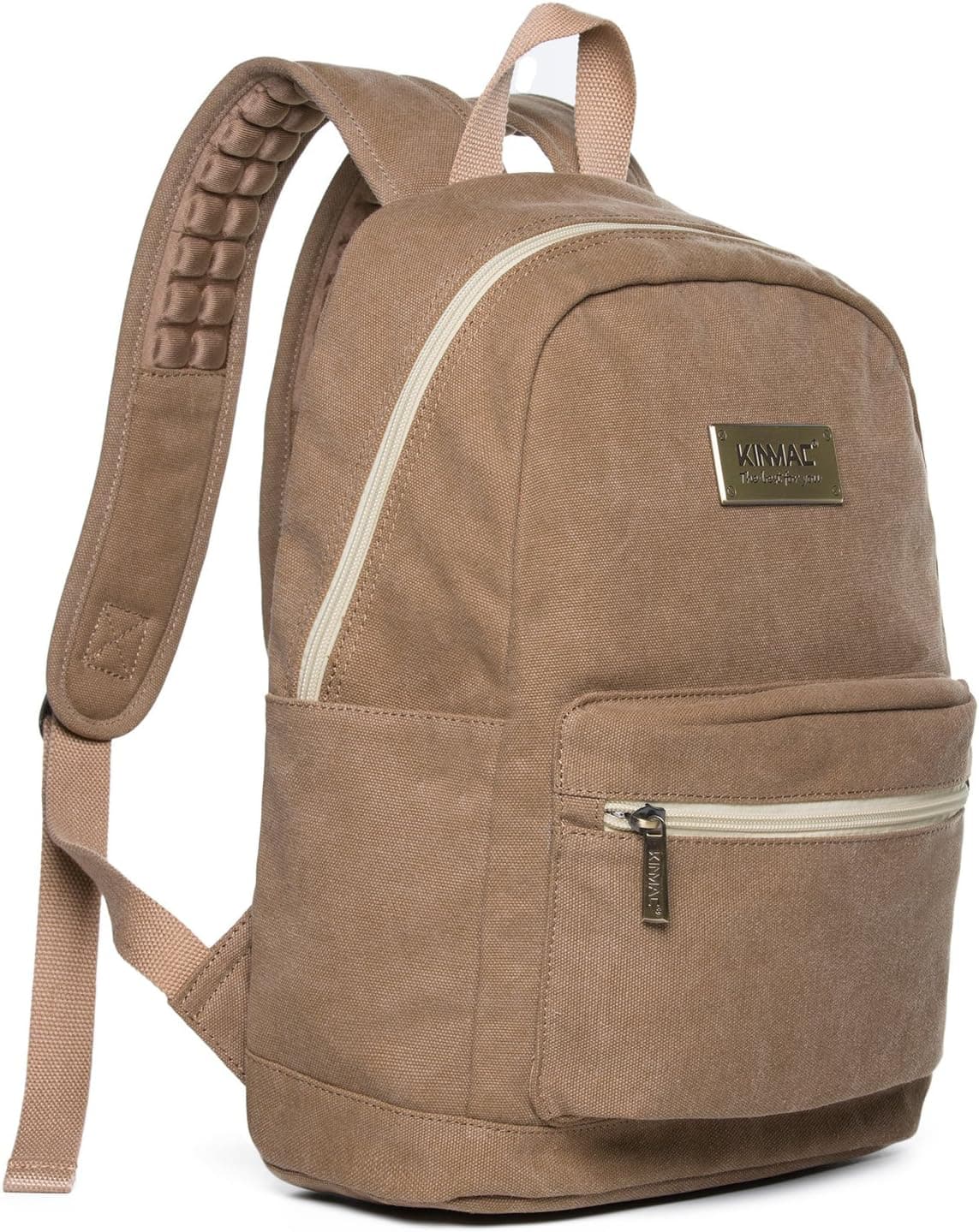 Kinmac Brown Canvas Small Size Laptop Backpack with Massage Cushion Straps for Laptop Up to 13 inch Travel Outdoor Teenagers Girls Women Student Kids' Backpack
