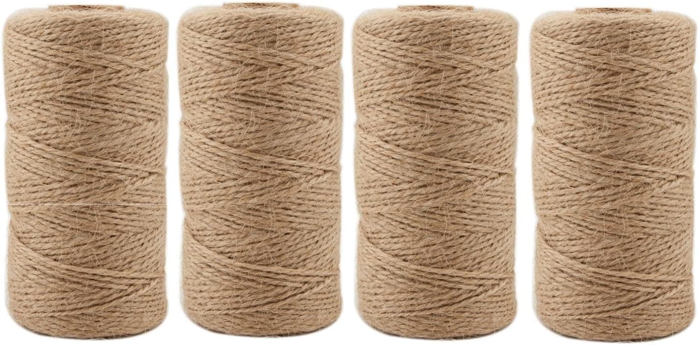 Jute Twine 1312 Feet 2mm 3Ply Natural Arts Crafts Jute Rope Durable Packing String for Gardening Applications(4pcs x 328feet)