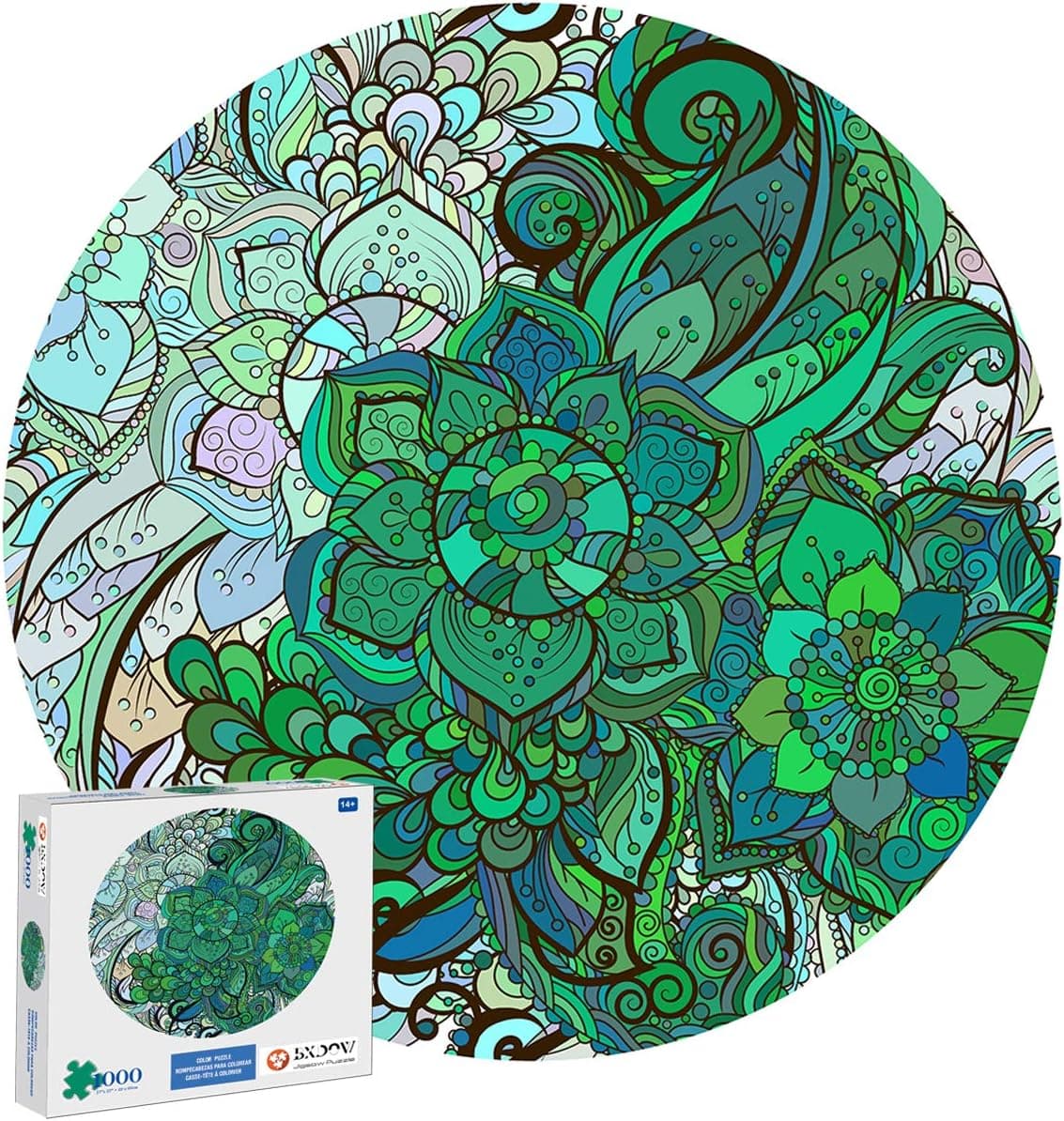 Jigsaw Puzzles 1000 Pieces for Adults, Green Round Puzzles for Adults 1000 Piece Jigsaw Puzzles 1000 Pieces for Adults Kids Large Puzzle Toys Leaf Art