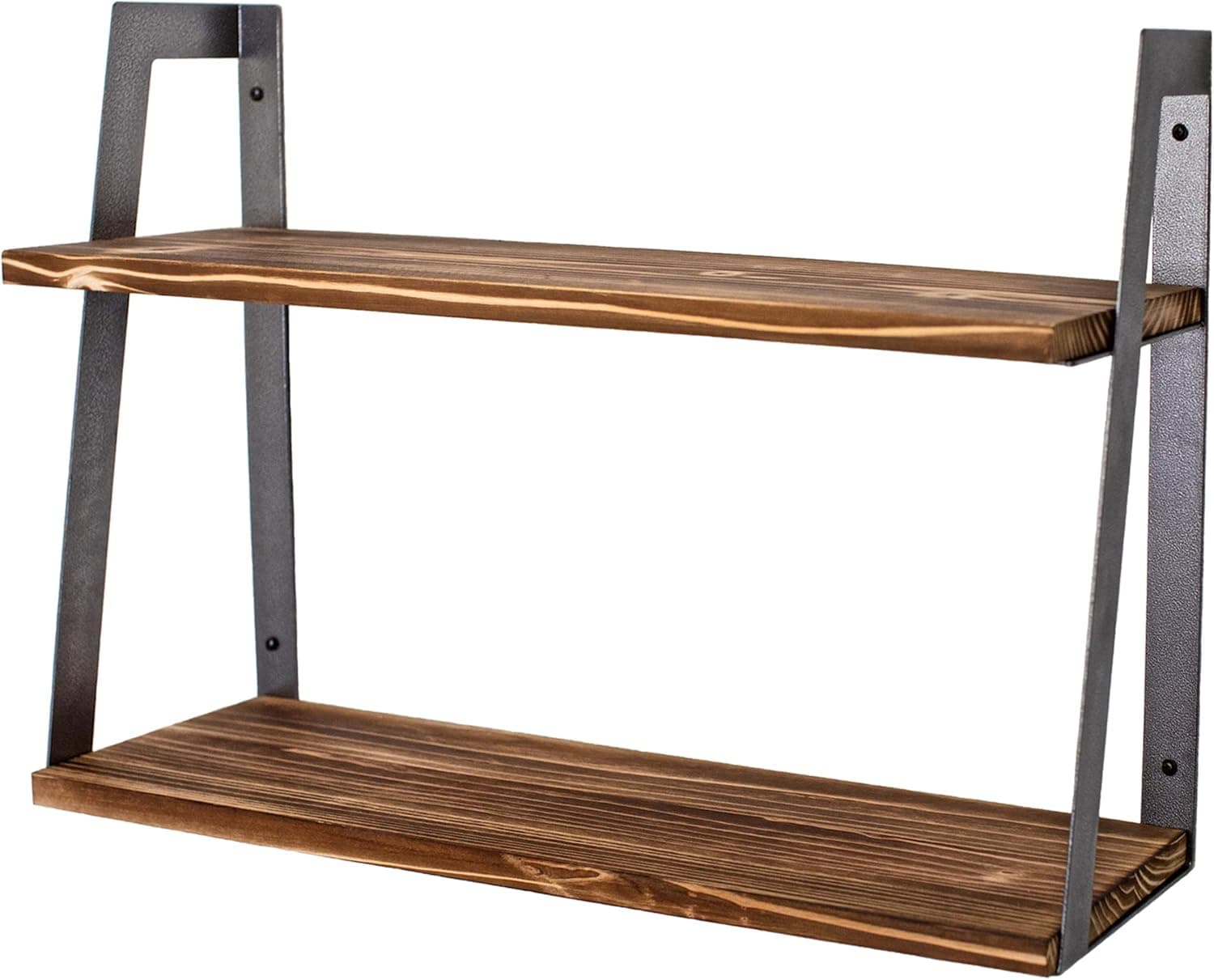 Peter's Goods 2-Tier Modern Rustic Floating Wall Shelves, Antiqued Silver - Wall Mounted Torched Cedar Wood Shelf - Use in Living Room, Office, Entryway, Bathroom & More - Modern Farmhouse Style Decor