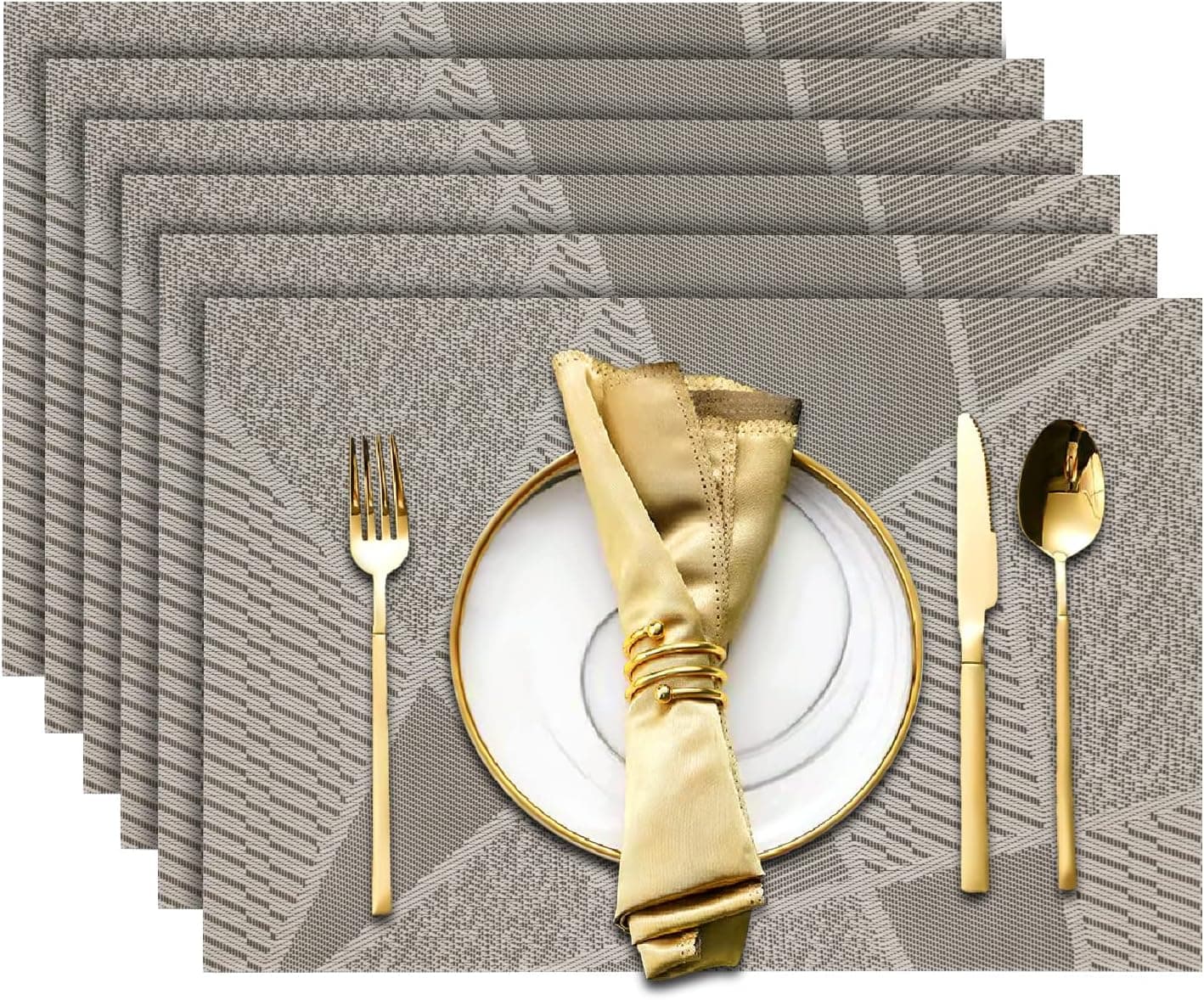 Trophable Placemats Set of 6, Table Placemats, Heat Resistant Woven placemats,Washable PVC Place Mats, Woven Vinyl Placemats, Non-Slip Stain Resistant Kitchen Table Placemats Easy to Clean (Coffee)