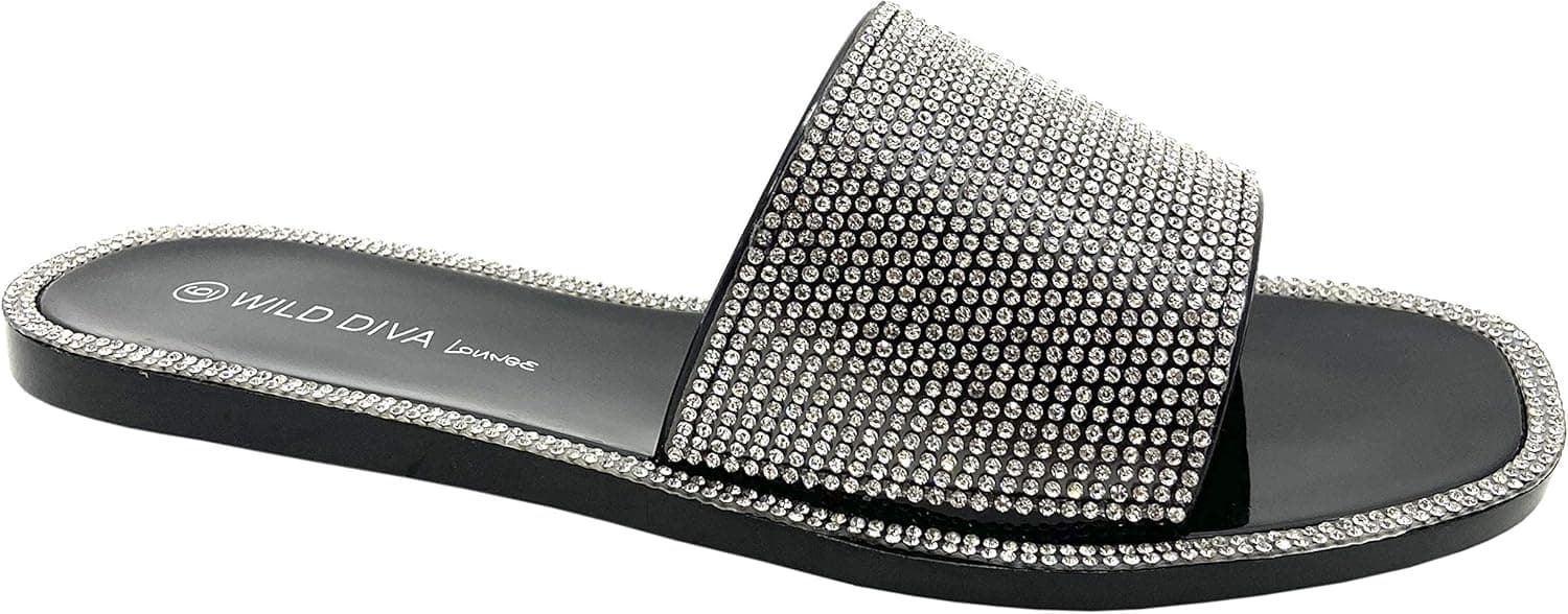 Wild Diva Womens Jelly flip Flop Rhinestone Slippers Sandals
