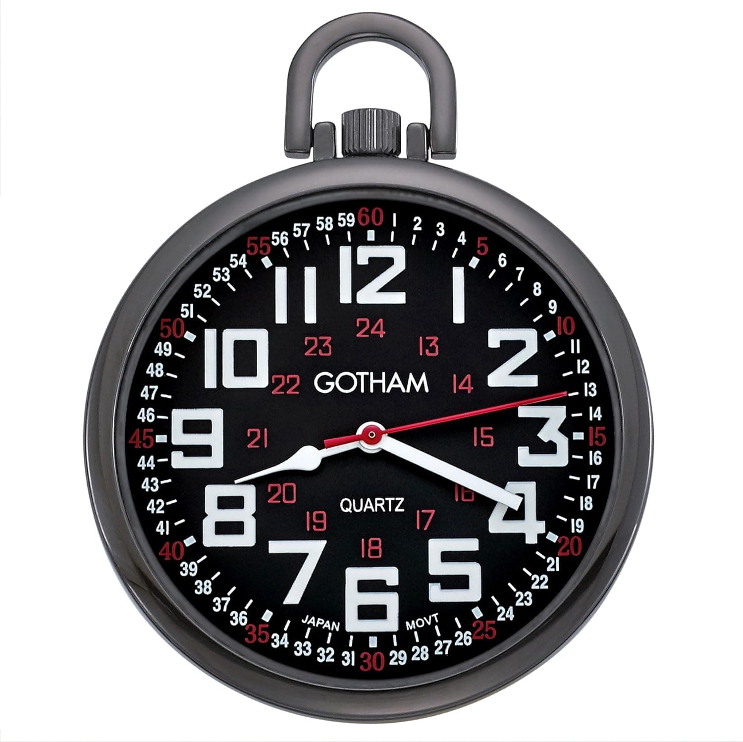 Gotham Men's Gun-Tone Slim Railroad 24 Hour Open Face Quartz Pocket Watch # GWC15029BBK