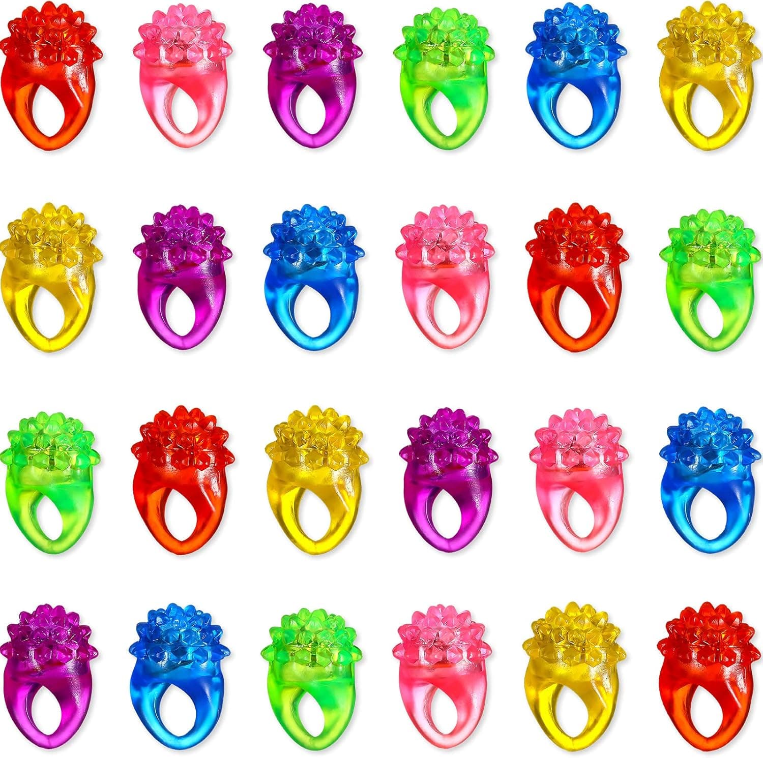 Hicarer 24 Pieces Flashing Colorful LED Rings Flashing Colorful LED Light Up Bumpy Jelly Rubber Rings Finger Toys for Parties, Party Favors, Raves, Concert Shows